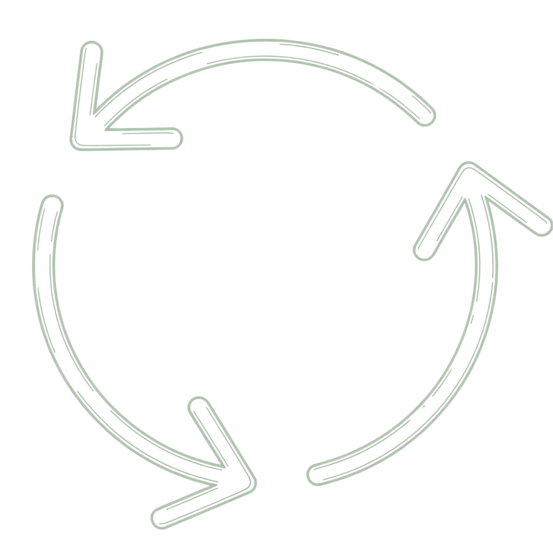 Neon sign of a circular arrows symbol, representing recycling or continuous process.