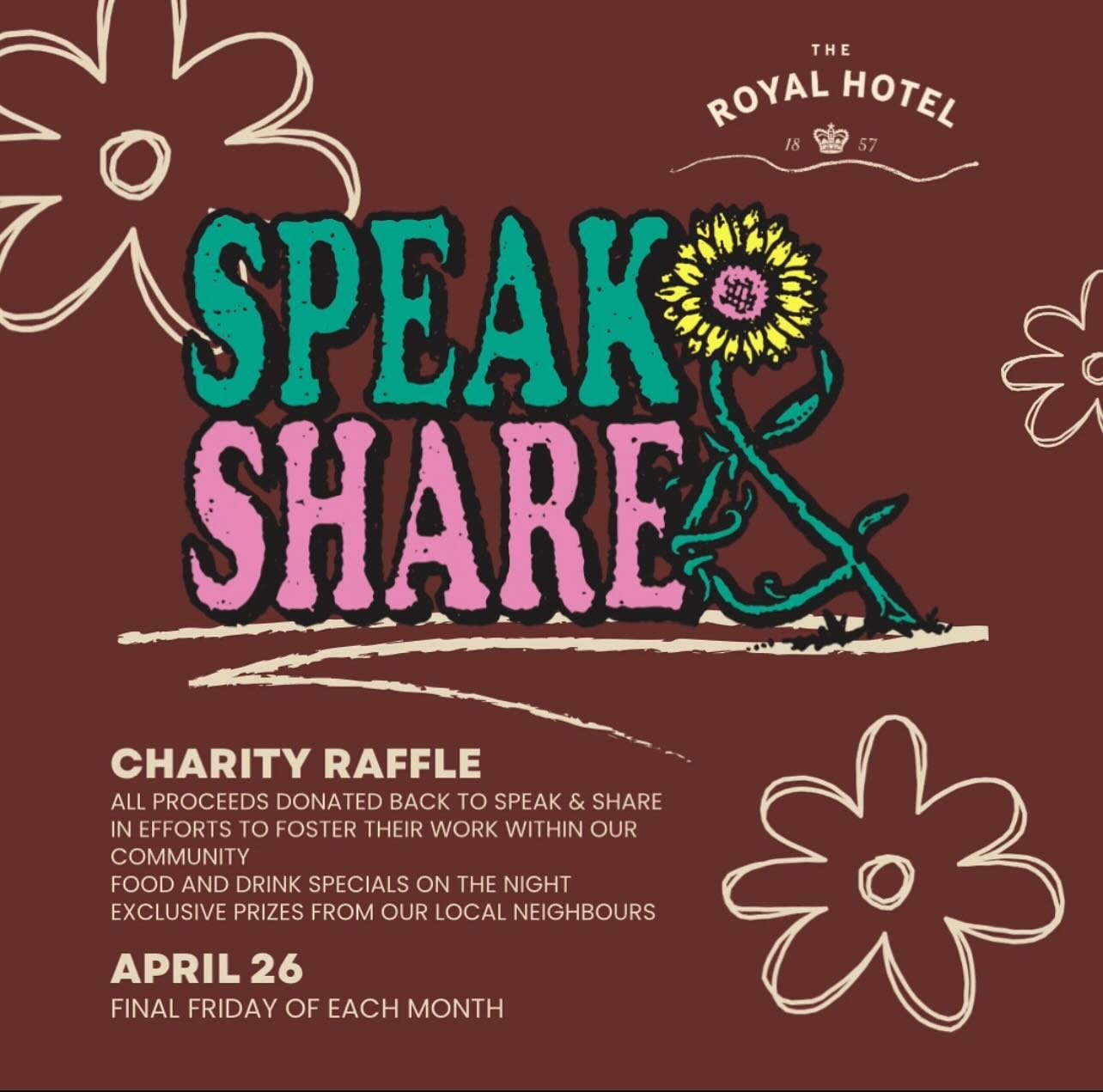Join us this a Friday for our first community raffle in collaboration with @speak__share . With special guests speakers from the organisation, it will be a great opportunity to bring our community together and foster conversations regarding mental he