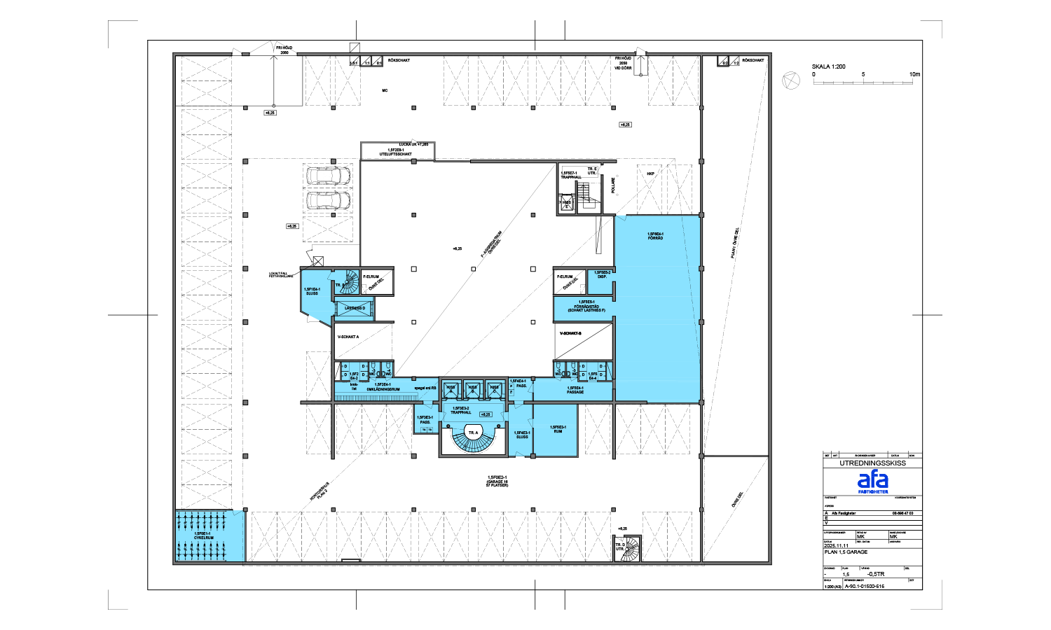 Plan 1,5: Garage/Omklädningsrum/Dusch