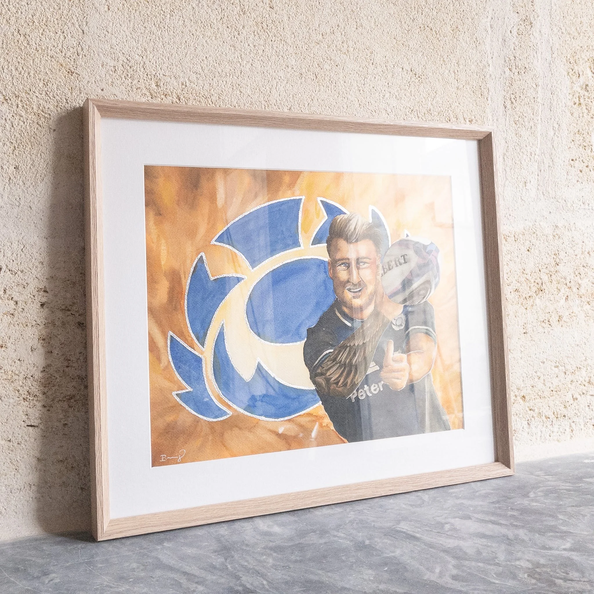 Portrait original de Stuart Hogg, aquarelle, collection Légendes du Rugby — Isabelle Brenig Art