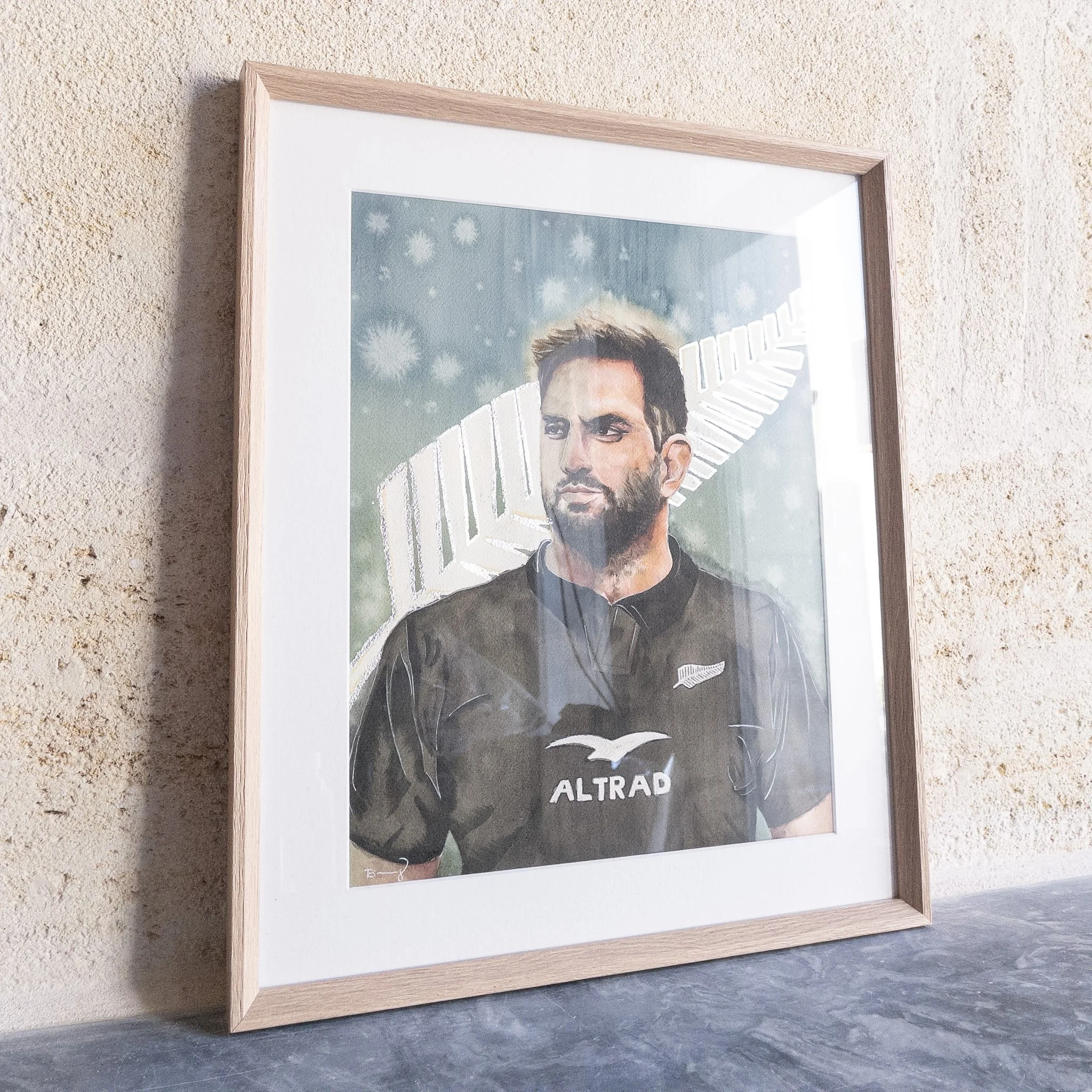 Portrait original de Sam Whitelock, aquarelle, collection Légendes du Rugby — Isabelle Brenig Art