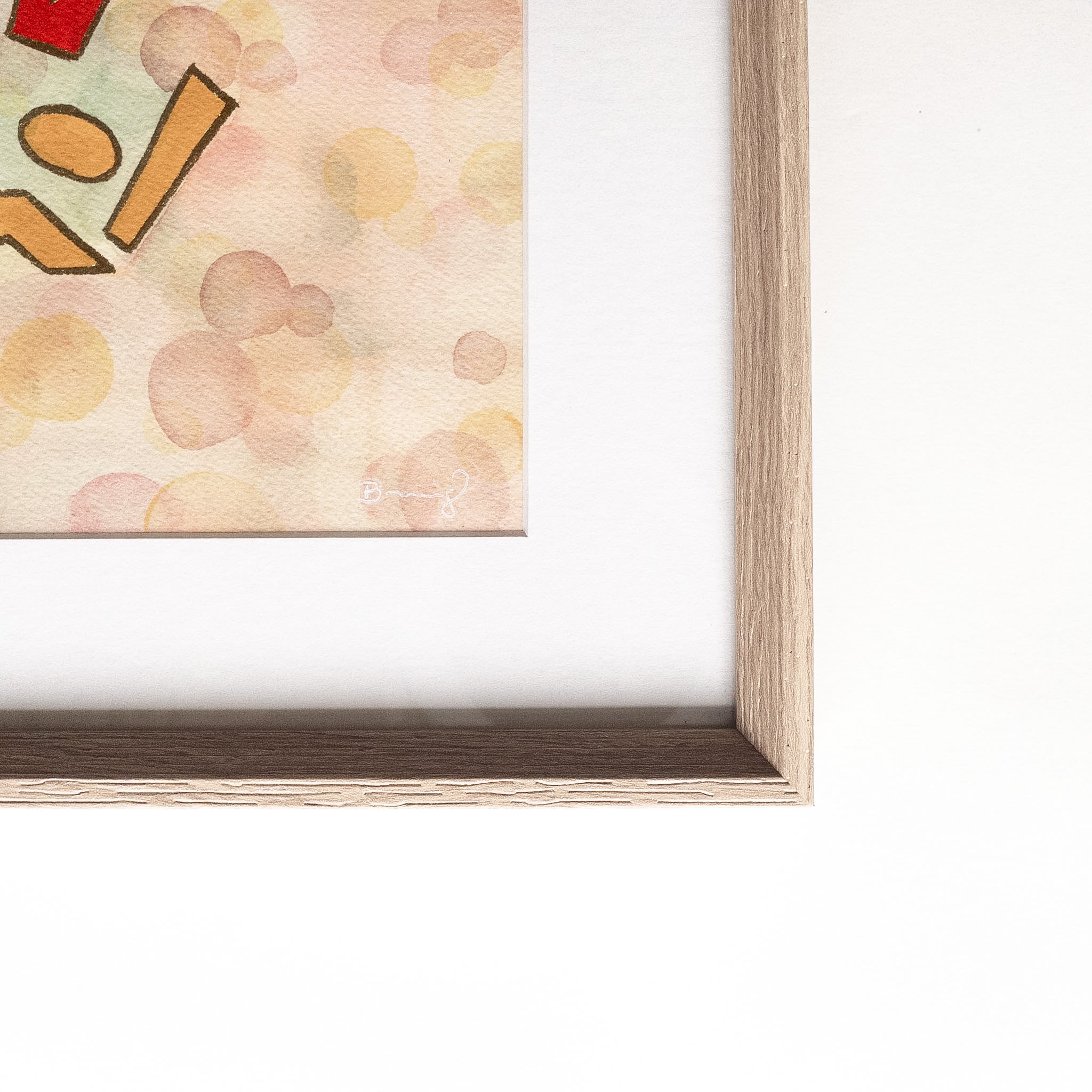 Cadre chêne naturel, passe-partout et signature — aquarelle originale d'Alun Wyn Jones
