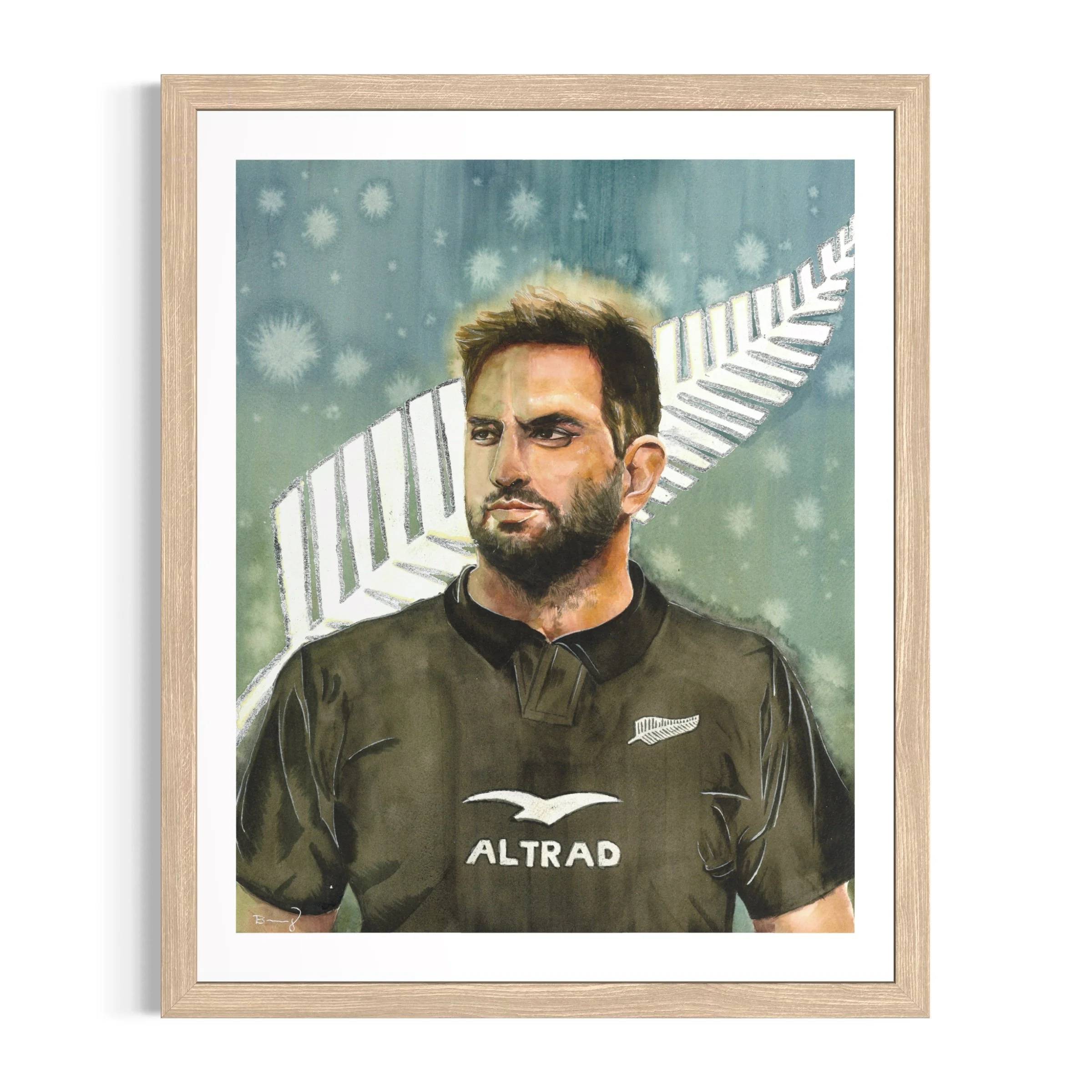 Sam Whitelock, tirage d'art 40 x 50 cm rehaussé à la main d'après un portrait à l'aquarelle — collection Légendes du Rugby