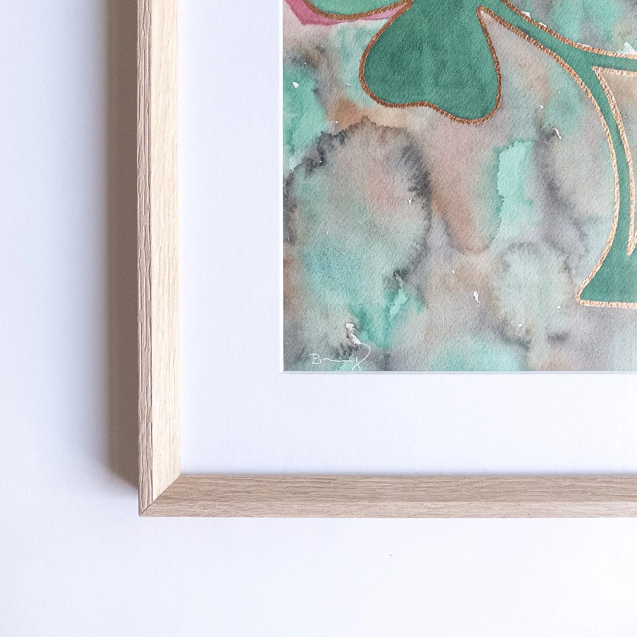Cadre chêne naturel, passe-partout et signature — aquarelle originale de Johnny Sexton