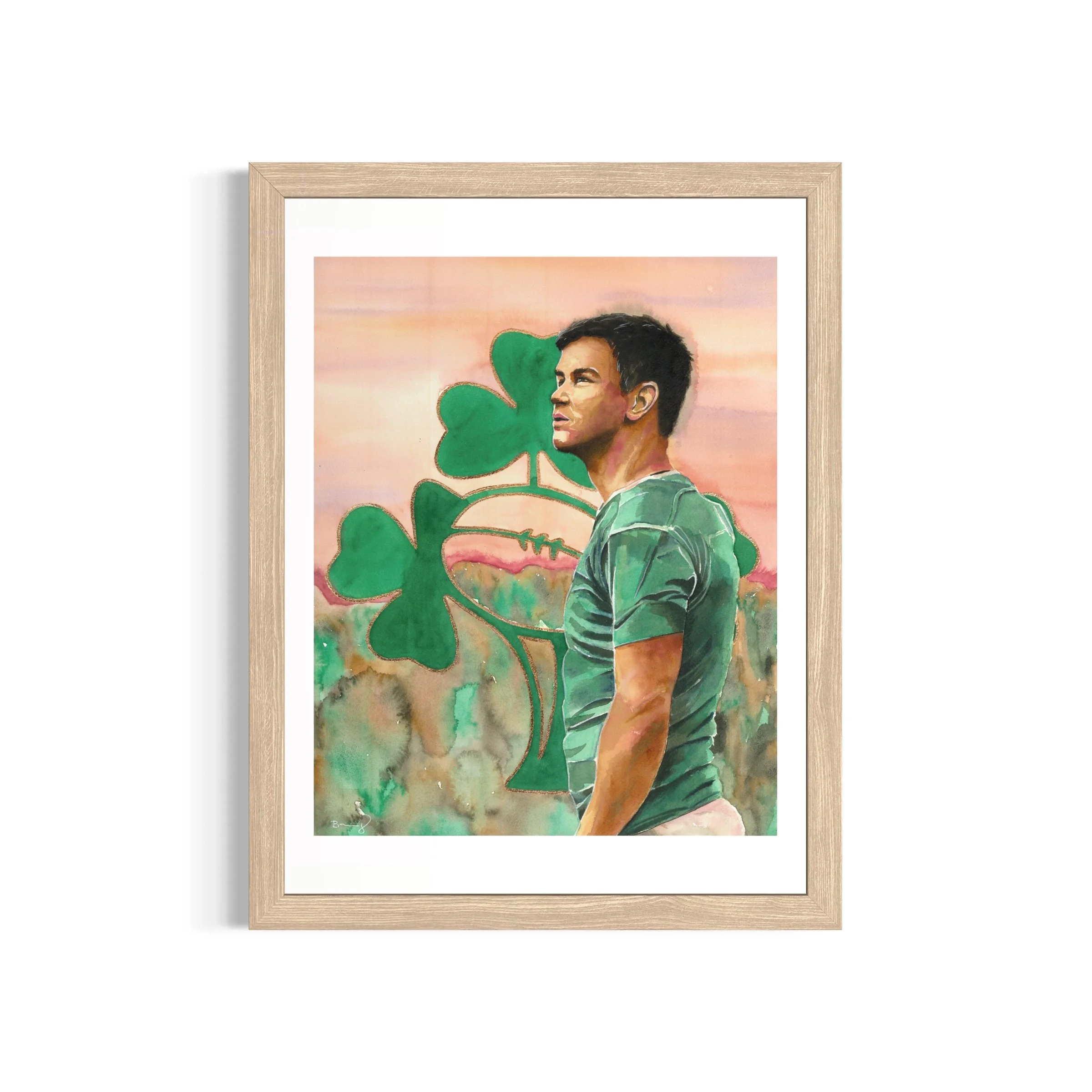 Johnny Sexton, tirage d'art 30 x 40 cm rehaussé à la main d'après un portrait à l'aquarelle — collection Légendes du Rugby