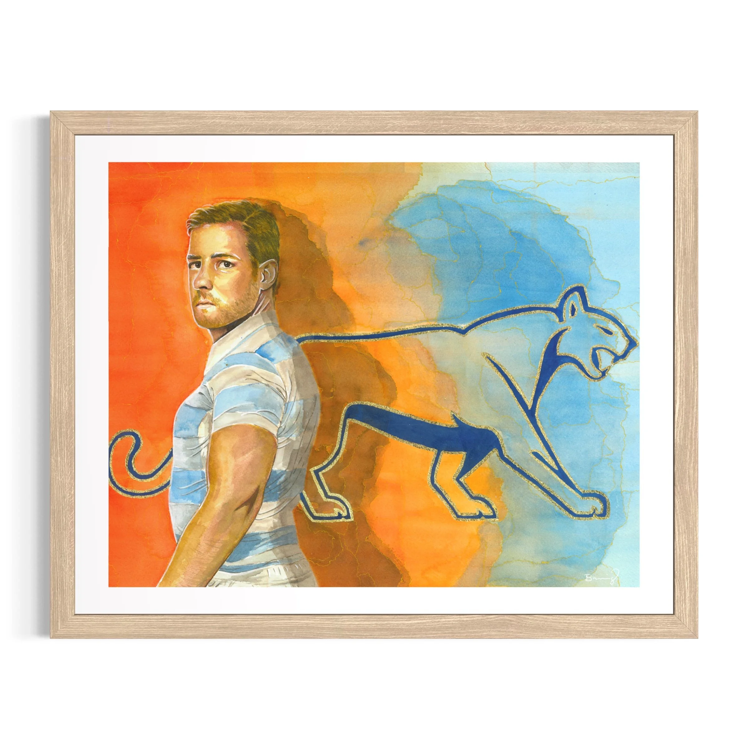 Nicolás Sánchez, tirage d'art 40 x 50 cm rehaussé à la main d'après un portrait à l'aquarelle — collection Légendes du Rugby