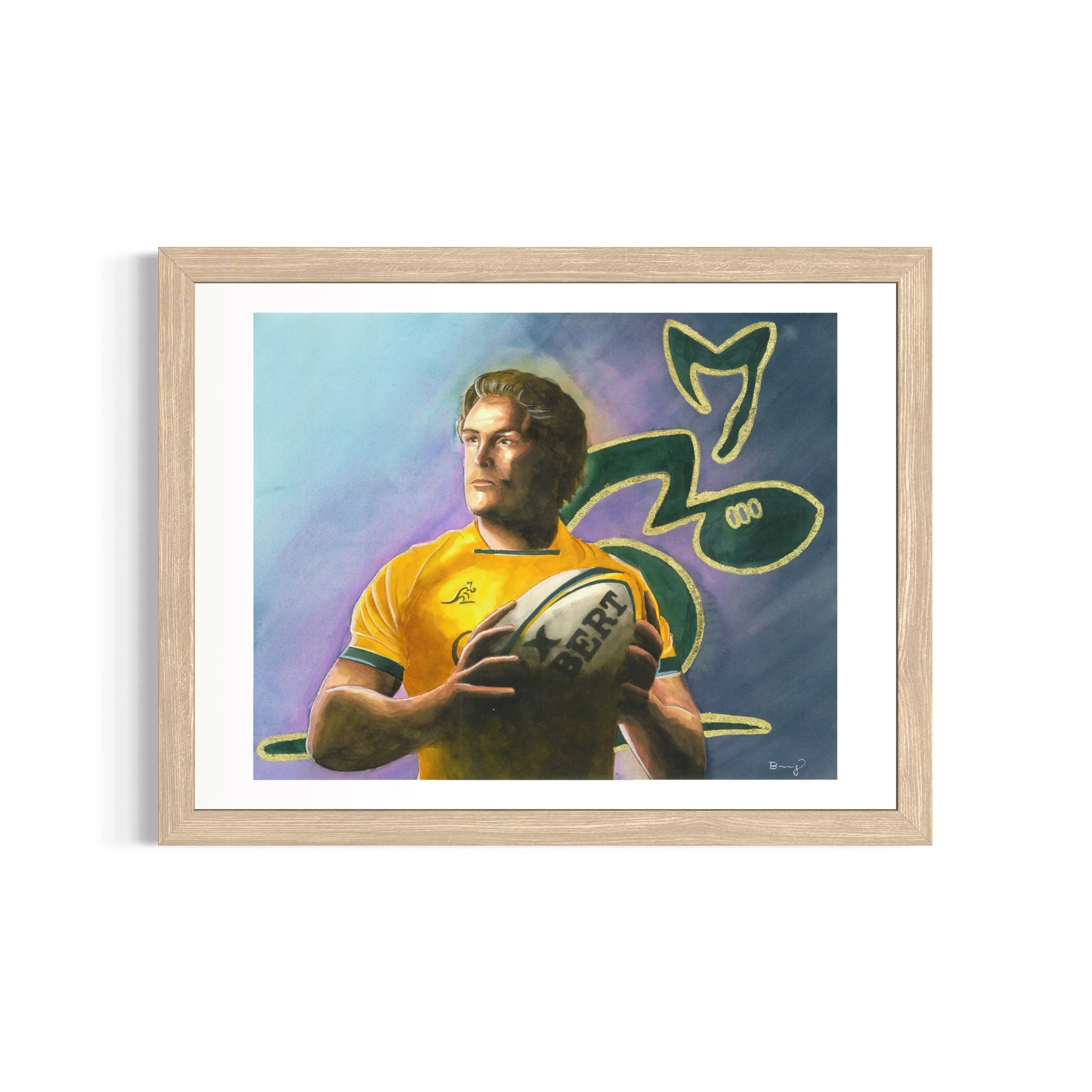 Michael Hooper, tirage d'art 30 x 40 cm rehaussé à la main d'après un portrait à l'aquarelle — collection Légendes du Rugby
