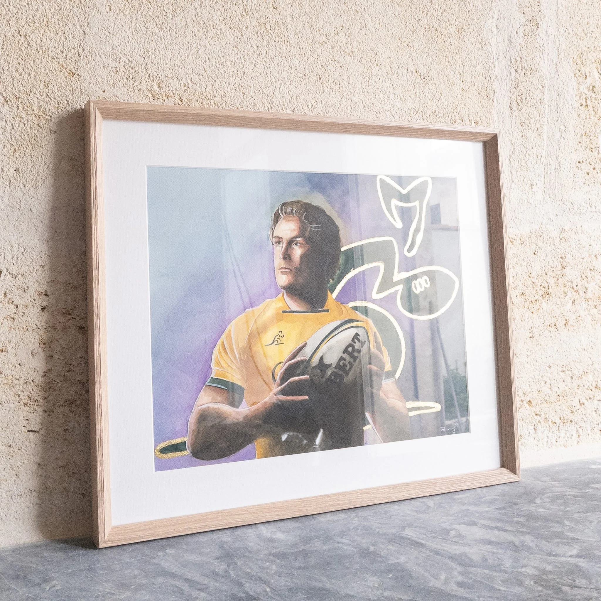 Portrait original de Michael Hooper, aquarelle, collection Légendes du Rugby — Isabelle Brenig Art