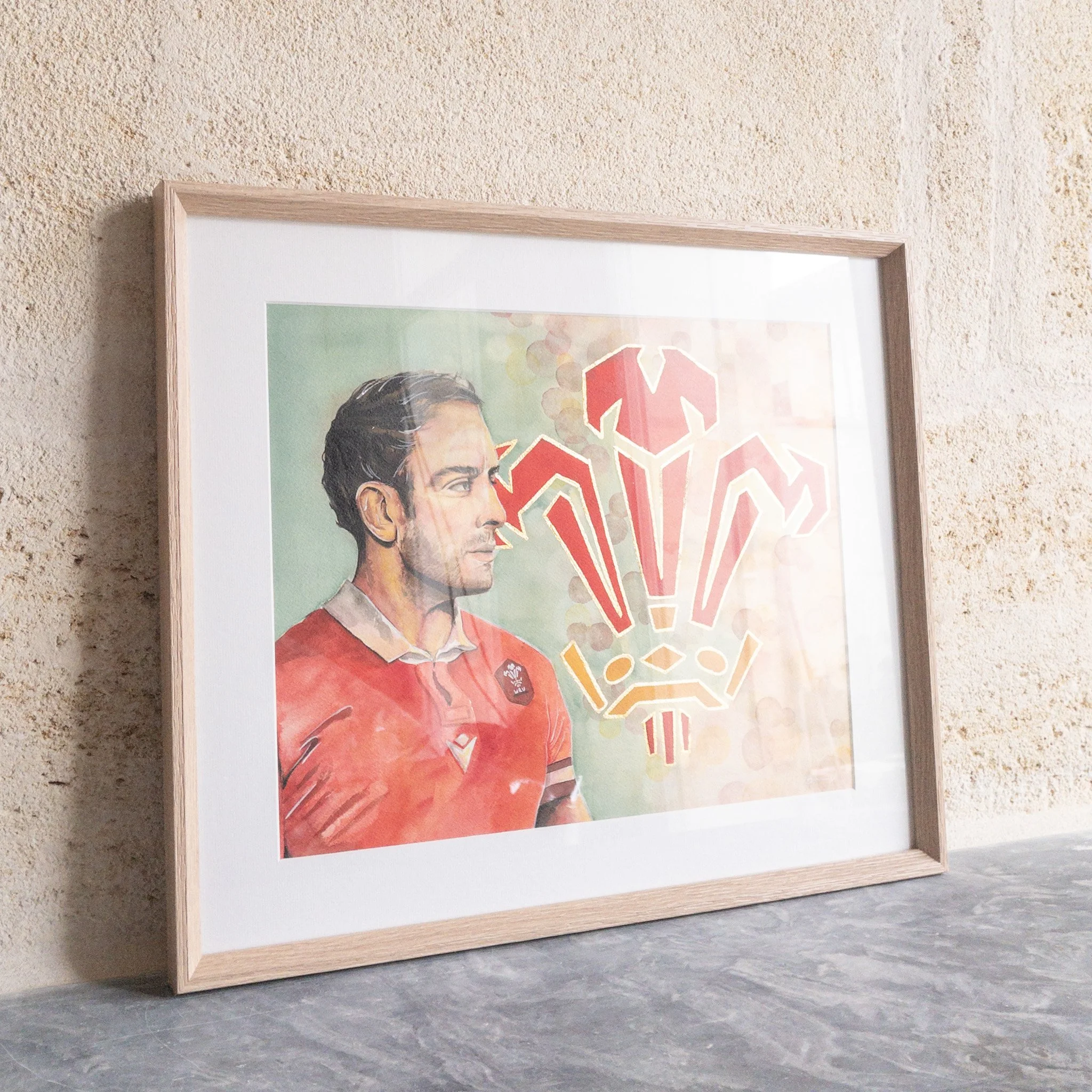 Portrait original d'Alun Wyn Jones, aquarelle, collection Légendes du Rugby — Isabelle Brenig Art