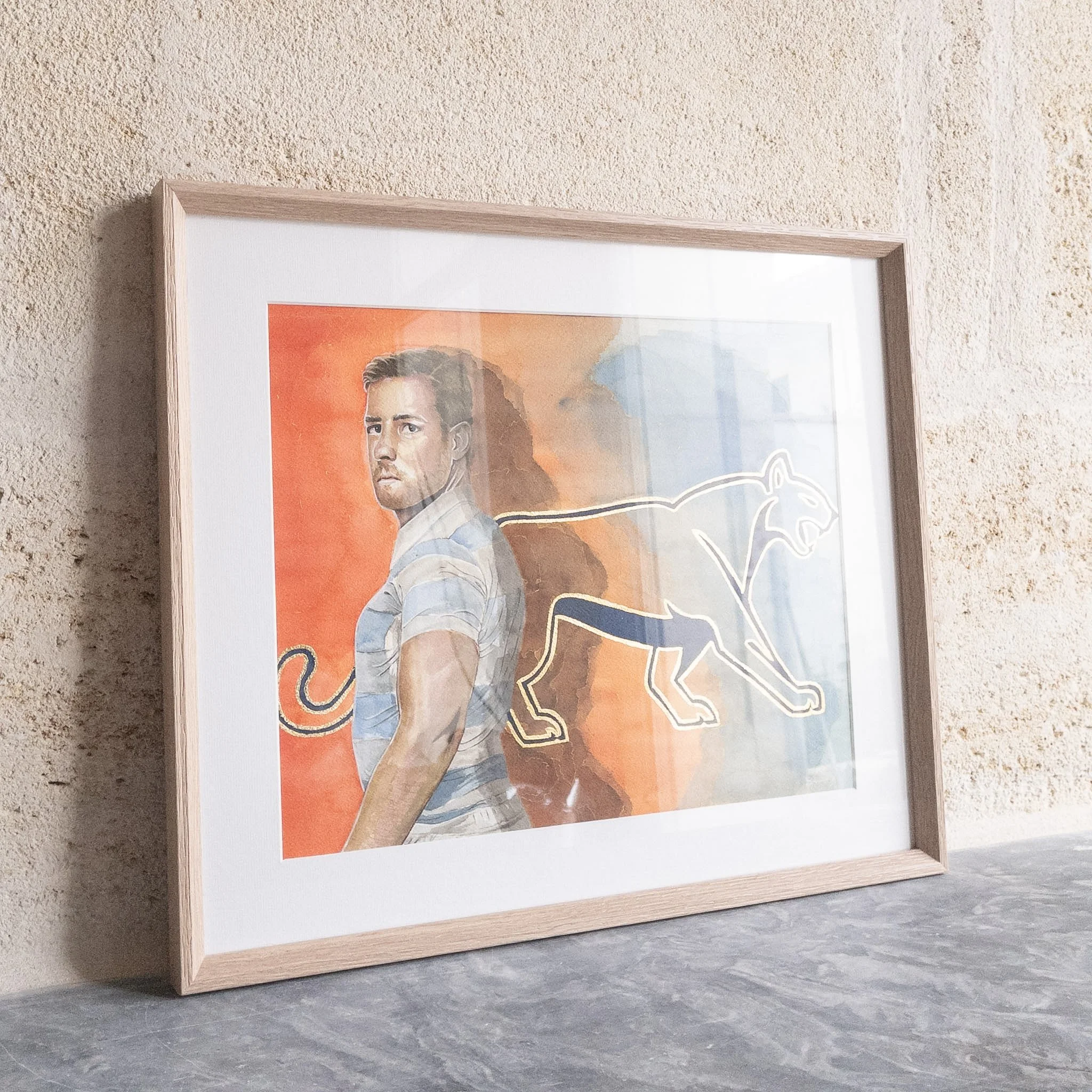 Portrait original de Nicolás Sánchez, aquarelle, collection Légendes du Rugby — Isabelle Brenig Art