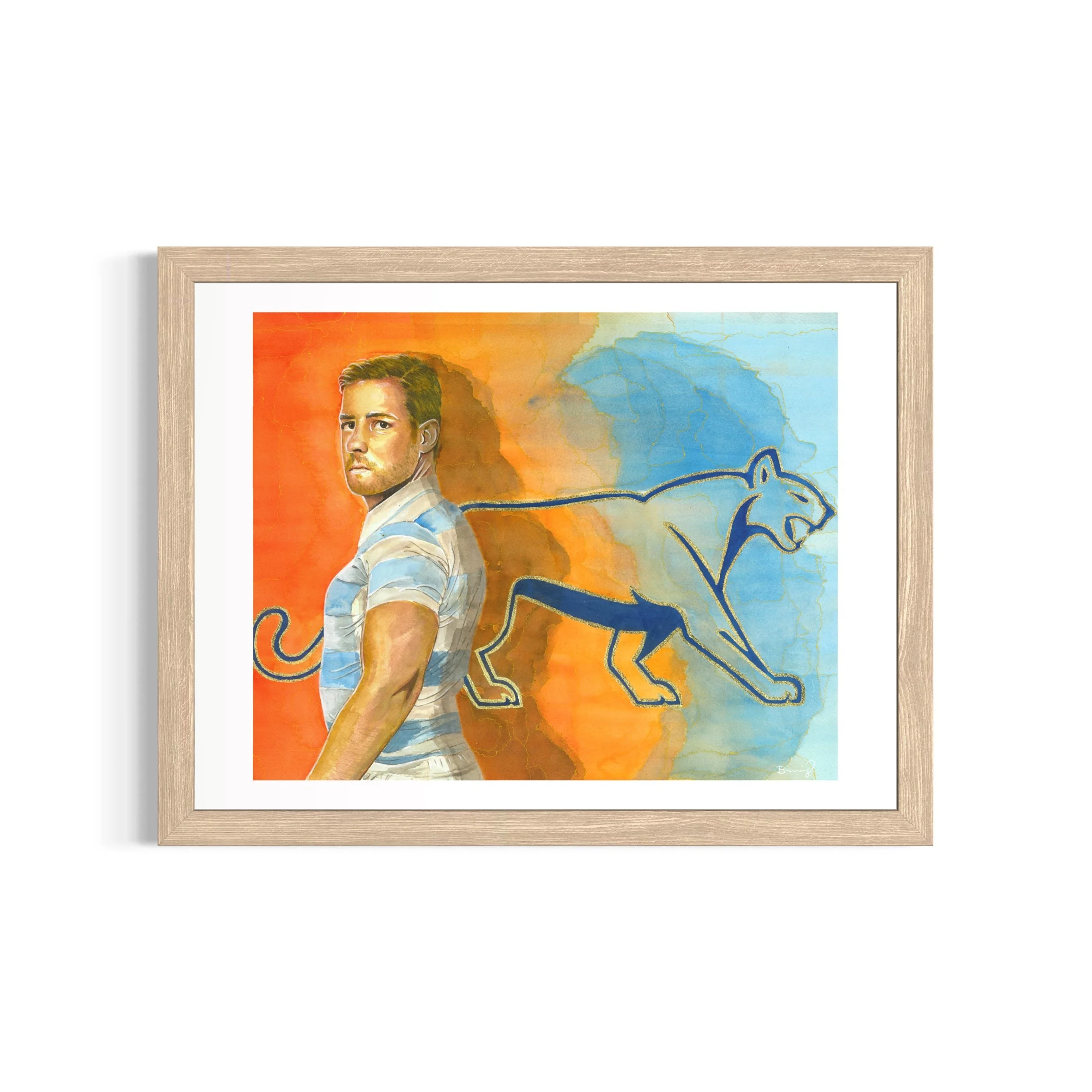Nicolás Sánchez, tirage d'art 30 x 40 cm rehaussé à la main d'après un portrait à l'aquarelle — collection Légendes du Rugby