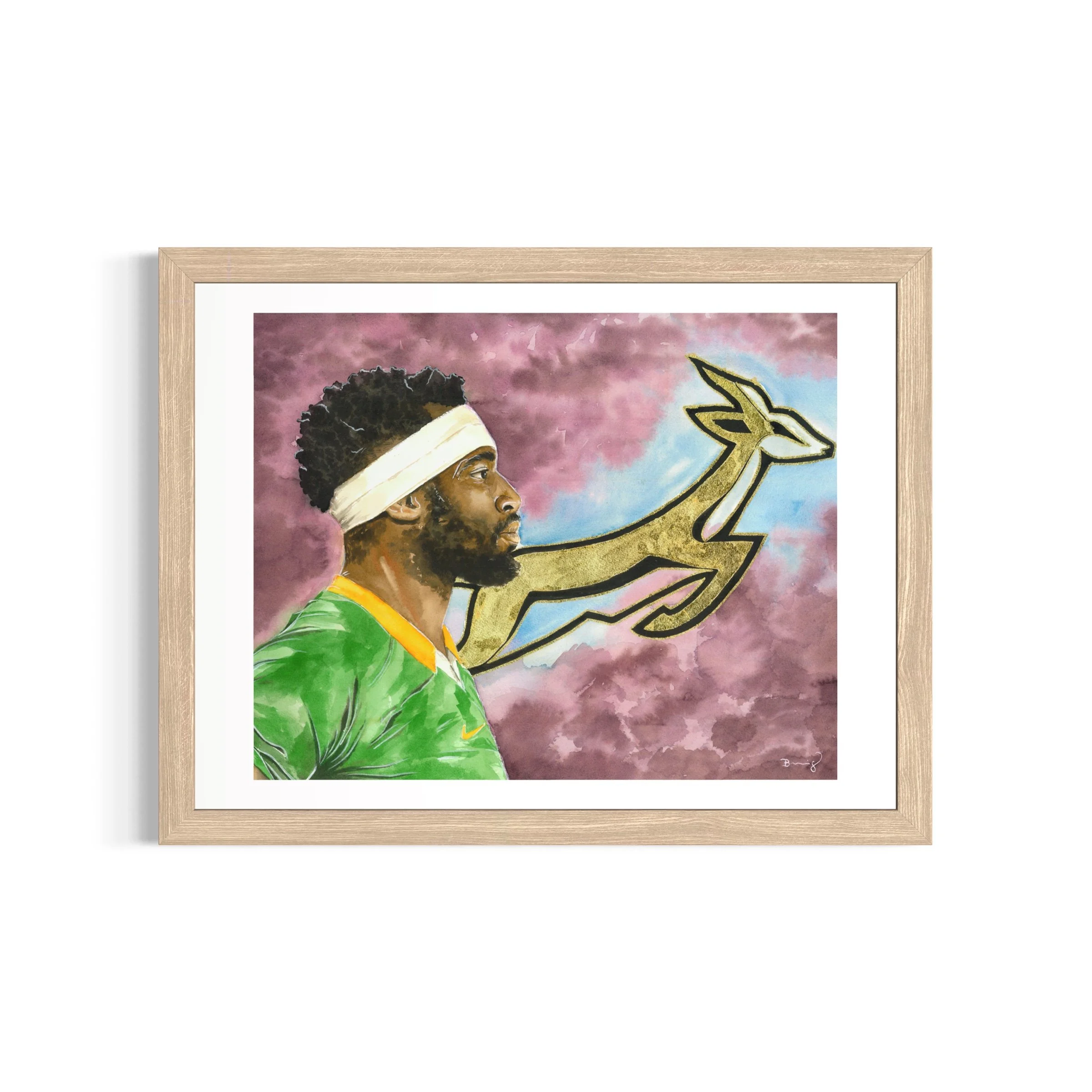 Siya Kolisi, tirage d'art 30 x 40 cm rehaussé à la main d'après un portrait à l'aquarelle — collection Légendes du Rugby