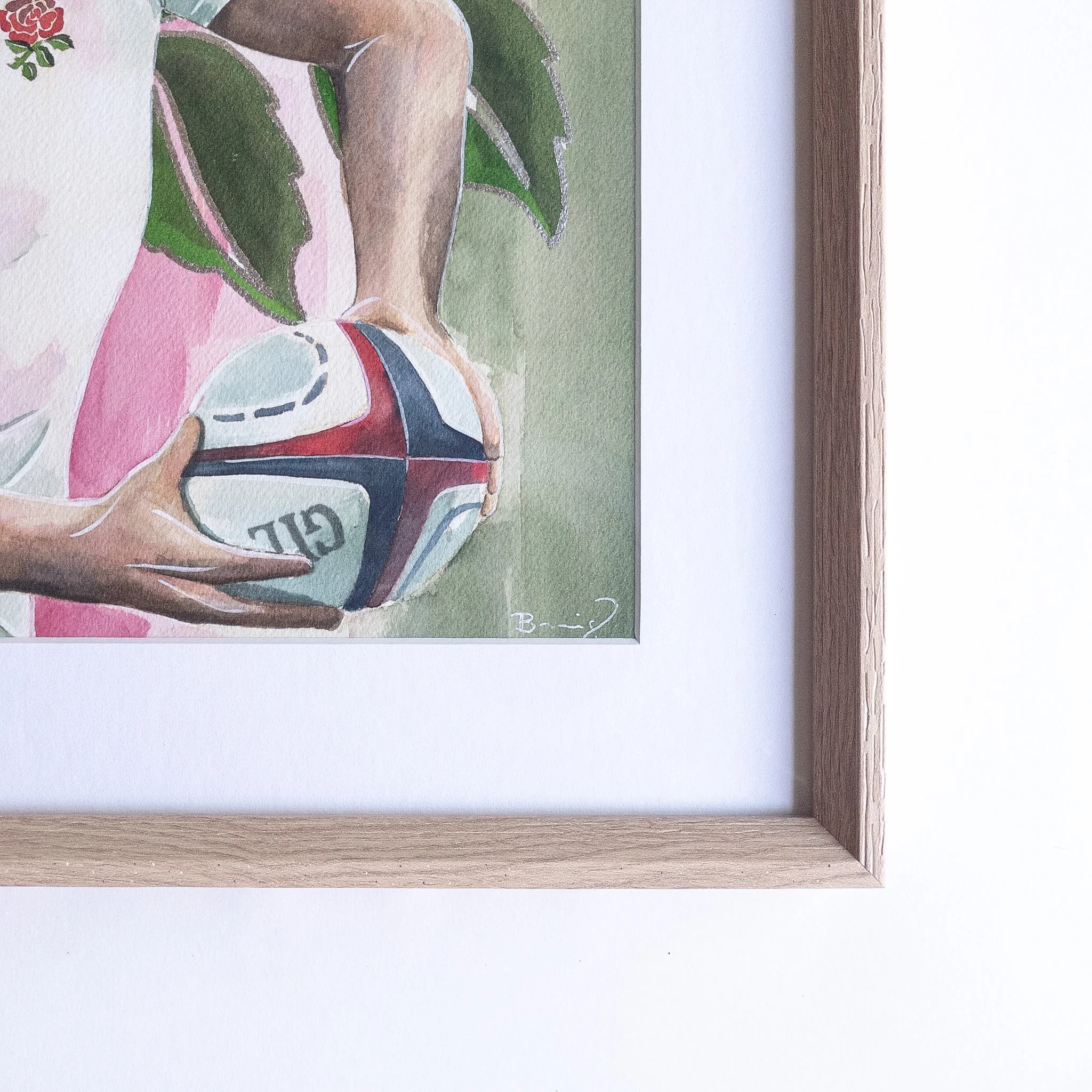 Cadre chêne naturel, passe-partout et signature — aquarelle originale de Ben Youngs