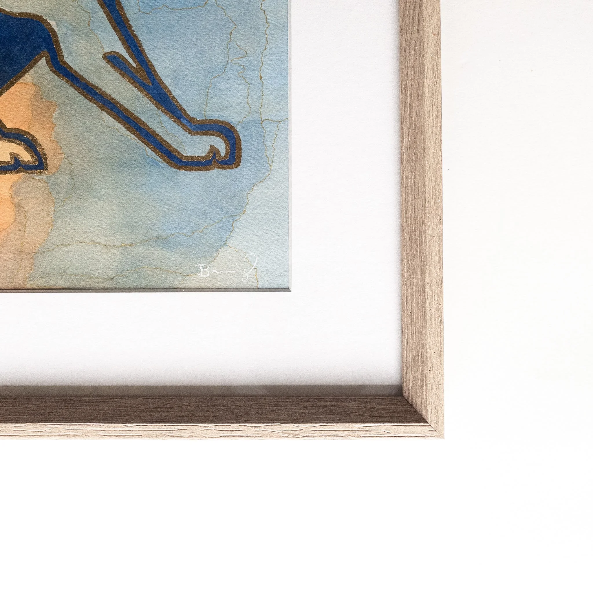 Cadre chêne naturel, passe-partout et signature — aquarelle originale de Nicolás Sánchez