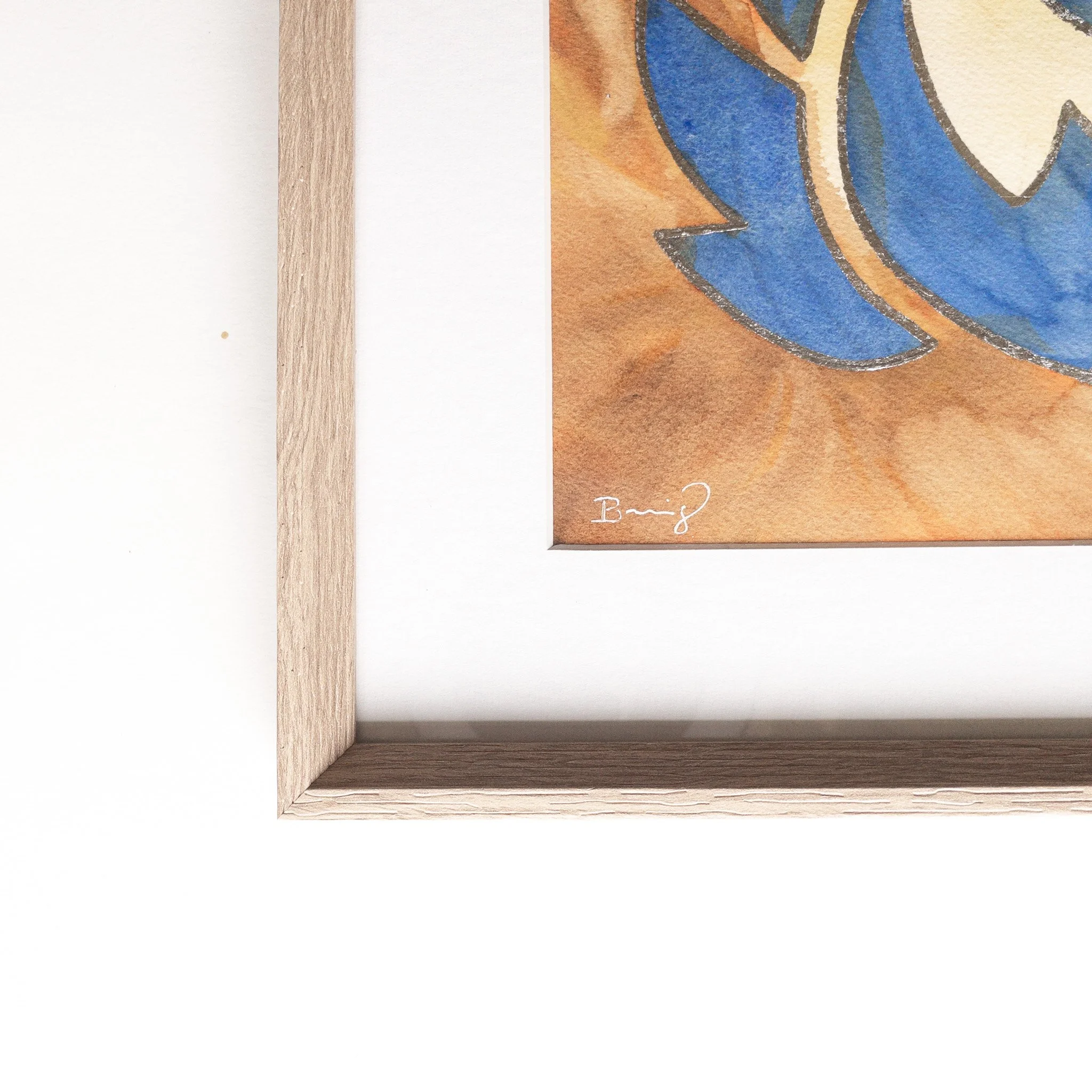 Cadre chêne naturel, passe-partout et signature — aquarelle originale de Stuart Hogg