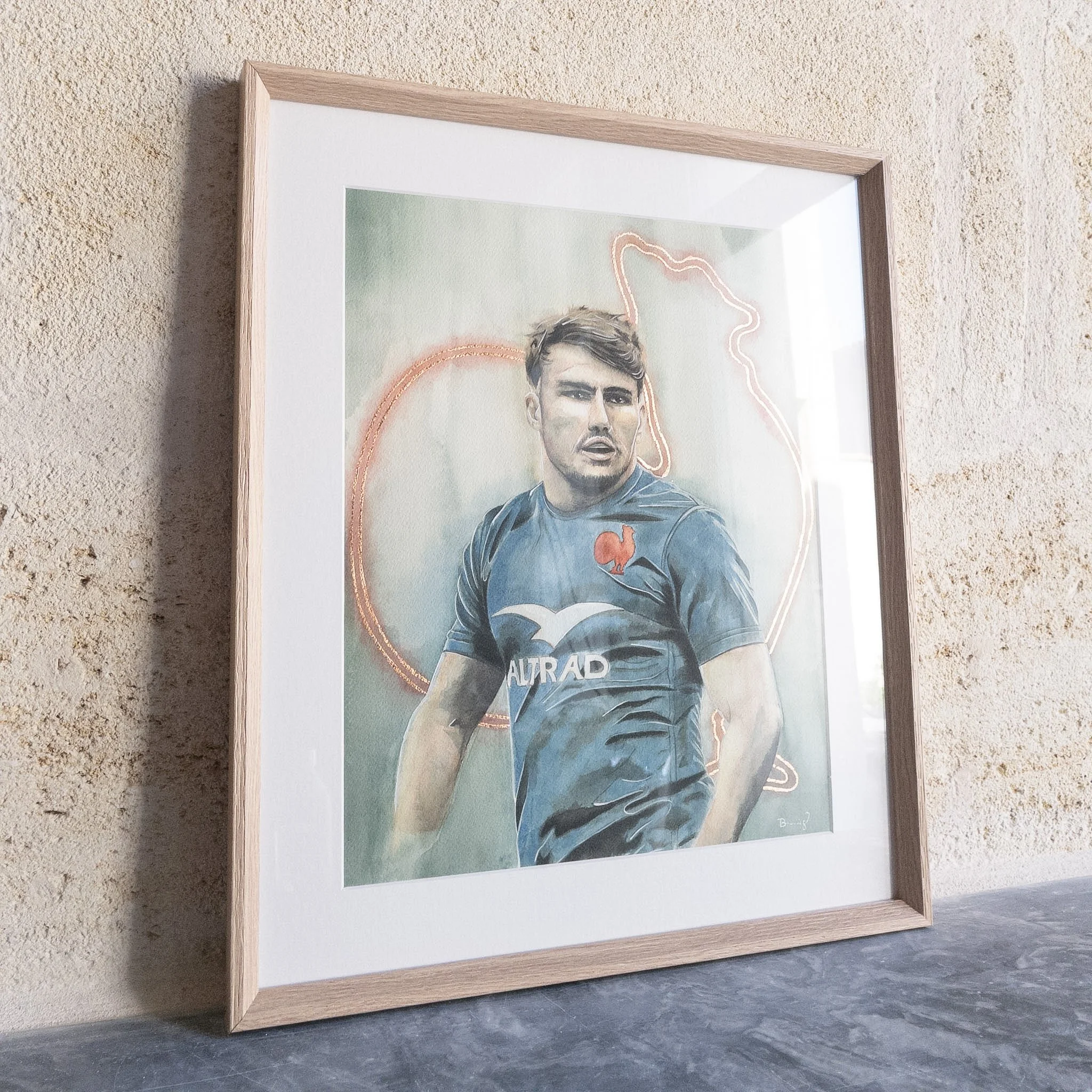 Portrait original d'Antoine Dupont, aquarelle, collection Légendes du Rugby — Isabelle Brenig Art