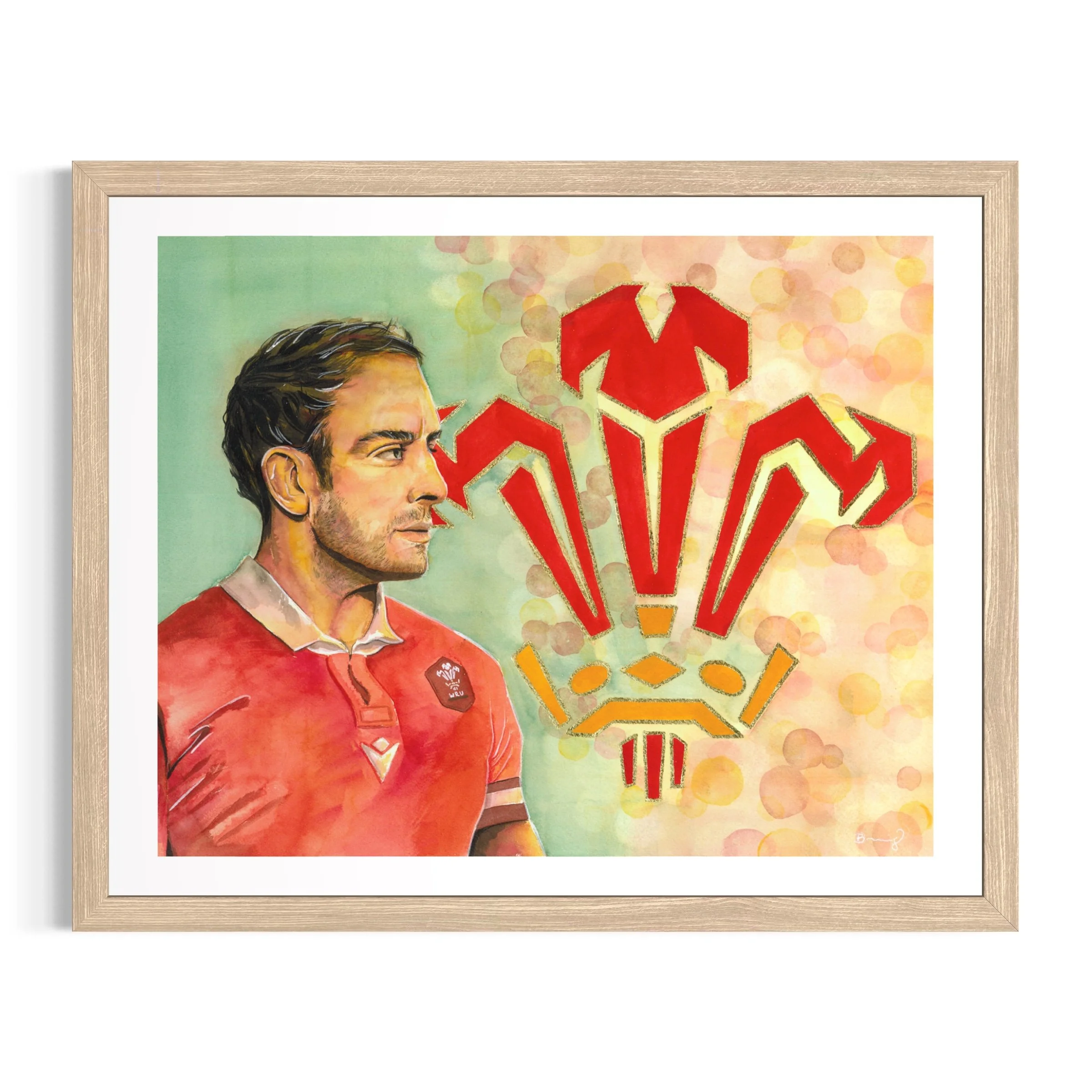 Alun Wyn Jones, tirage d'art 40 x 50 cm rehaussé à la main d'après un portrait à l'aquarelle — collection Légendes du Rugby