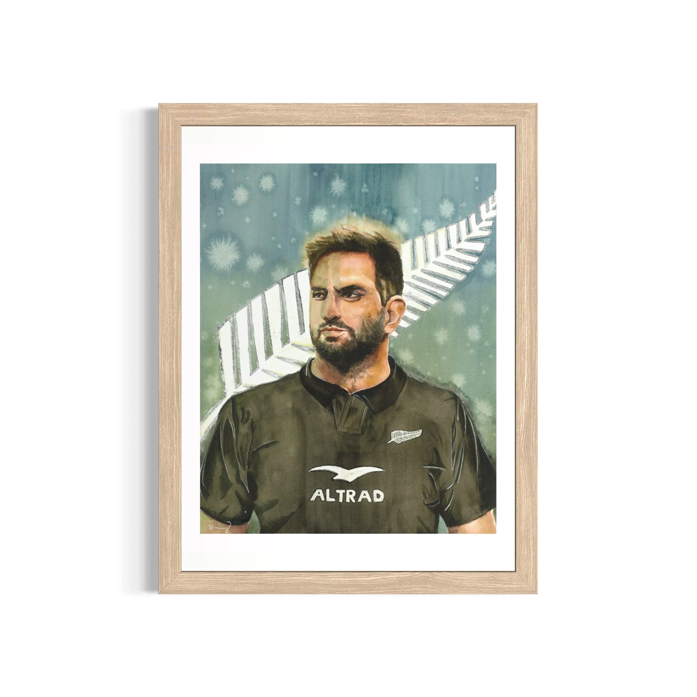 Sam Whitelock, tirage d'art 30 x 40 cm rehaussé à la main d'après un portrait à l'aquarelle — collection Légendes du Rugby