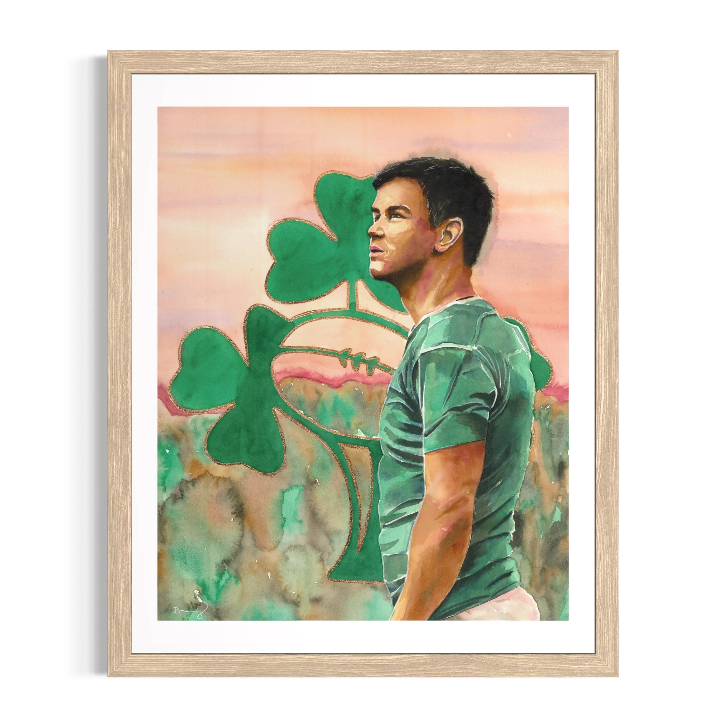 Johnny Sexton, tirage d'art 40 x 50 cm rehaussé à la main d'après un portrait à l'aquarelle — collection Légendes du Rugby