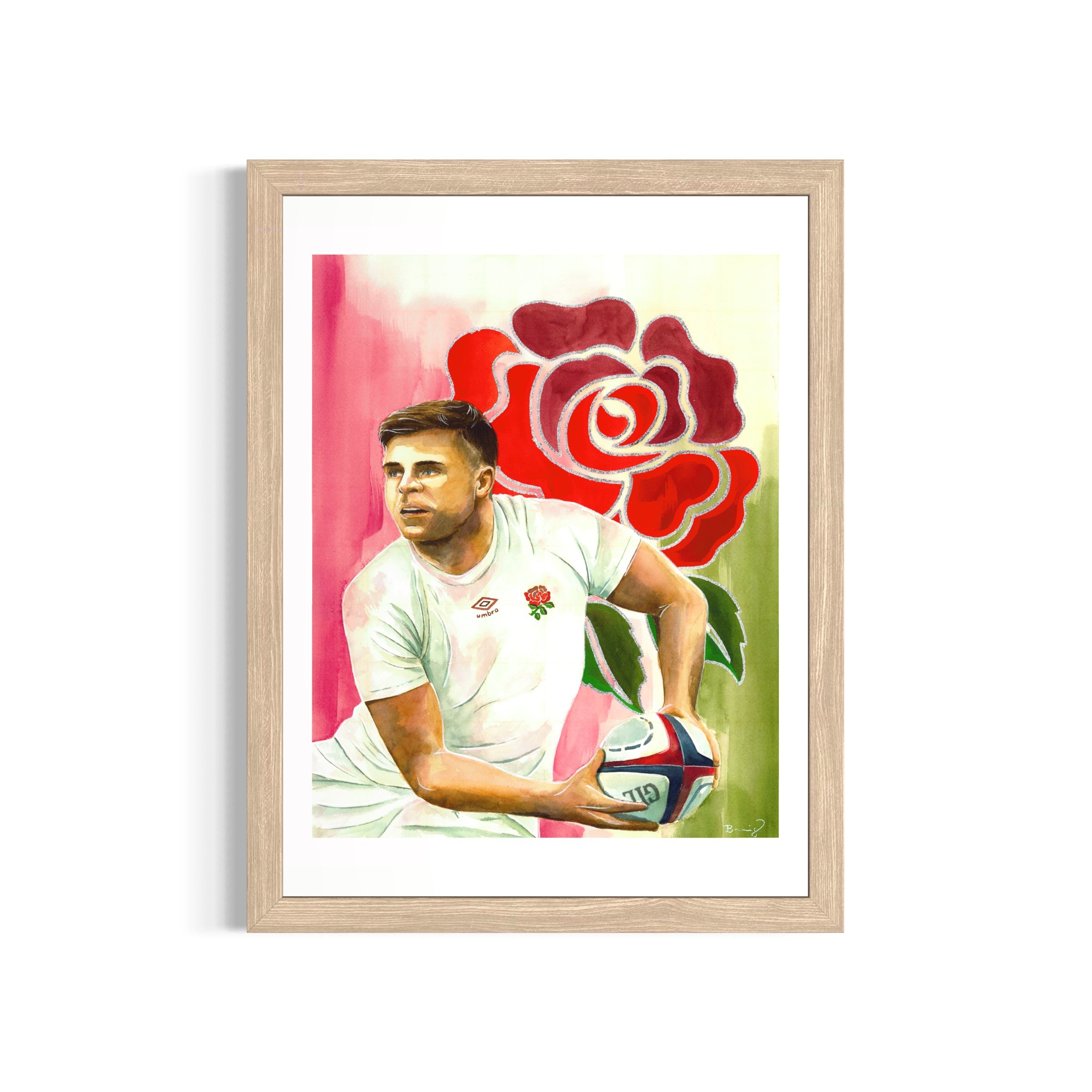 Ben Youngs, tirage d'art 30 x 40 cm rehaussé à la main d'après un portrait à l'aquarelle — collection Légendes du Rugby