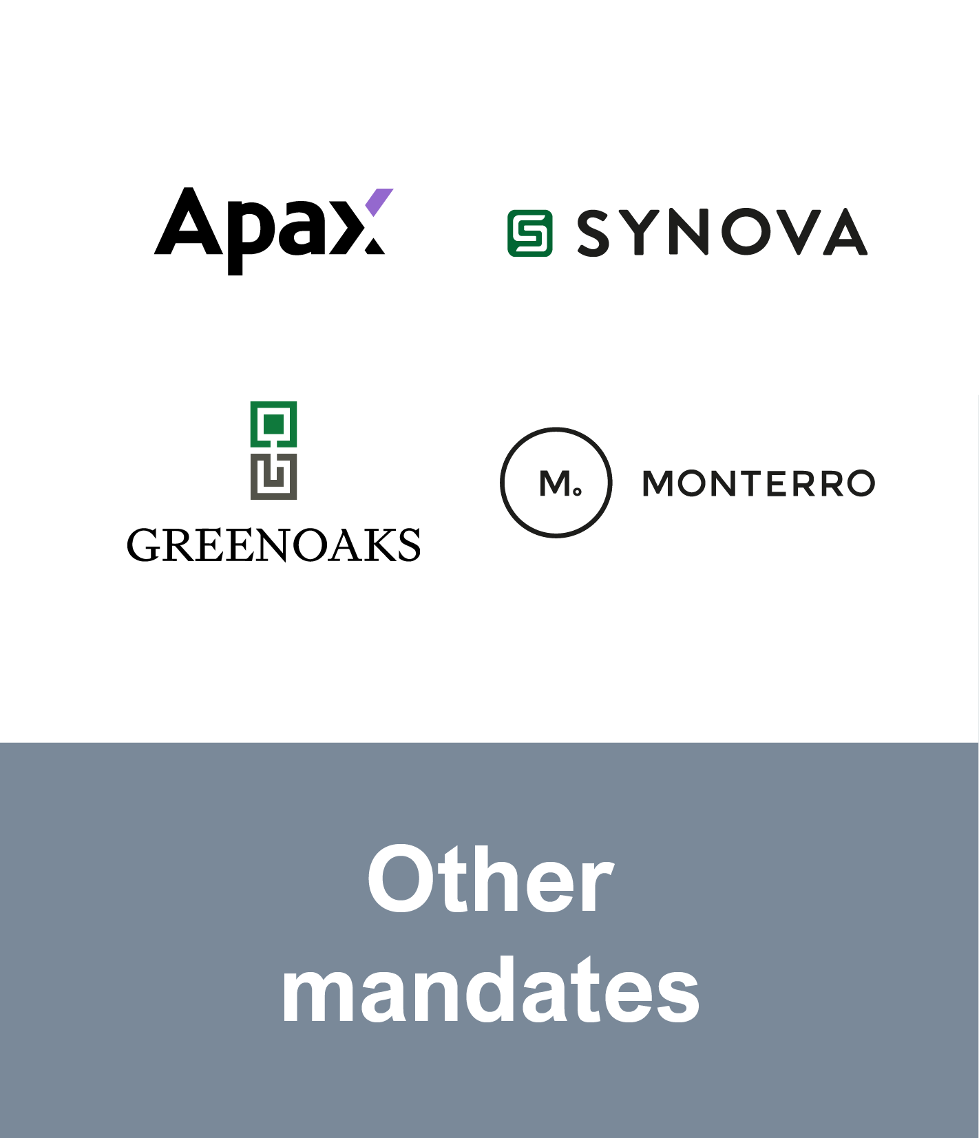 A slide showing logos of five different organizations or mandates with the heading 'Other mandates'.