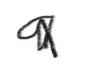 Smudged black handwritten letter 'X' on a white background.