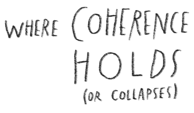 Handwritten text that says, 'Where coherence holds (or collapses)' on a black background.