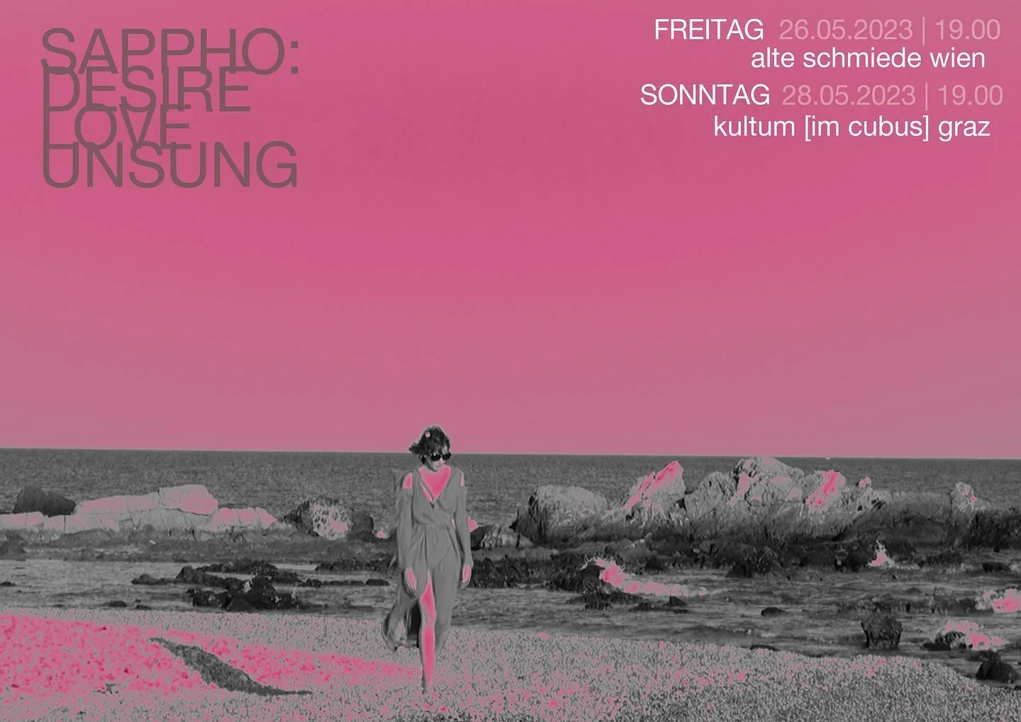 SAPPHO: DESIRE LOVE UNSUNG 
Premiere
26 May 2023, 7pm  @musikwerkstattalteschmiede stattalteschmiede 
Alte Schmiede Vienna

28 May 2023, 7pm @kultum_graz
KULTUM [im cubus] Graz

@kaokoamano &bull; Soprano
@mariannaoczkowska &bull; Violin
@tamara.frie