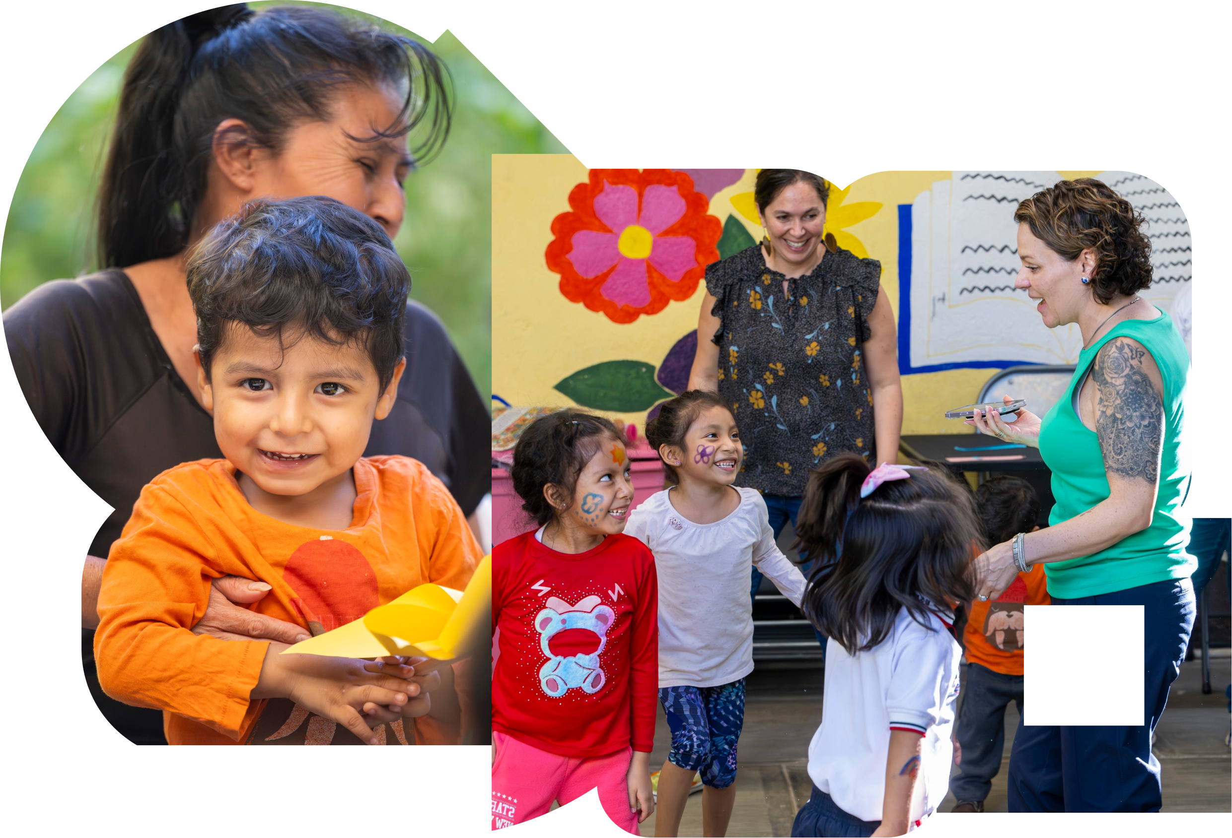 Adults and children interacting in a community setting, showing shared learning, care, and collaboration across generations in a culturally grounded environment.
