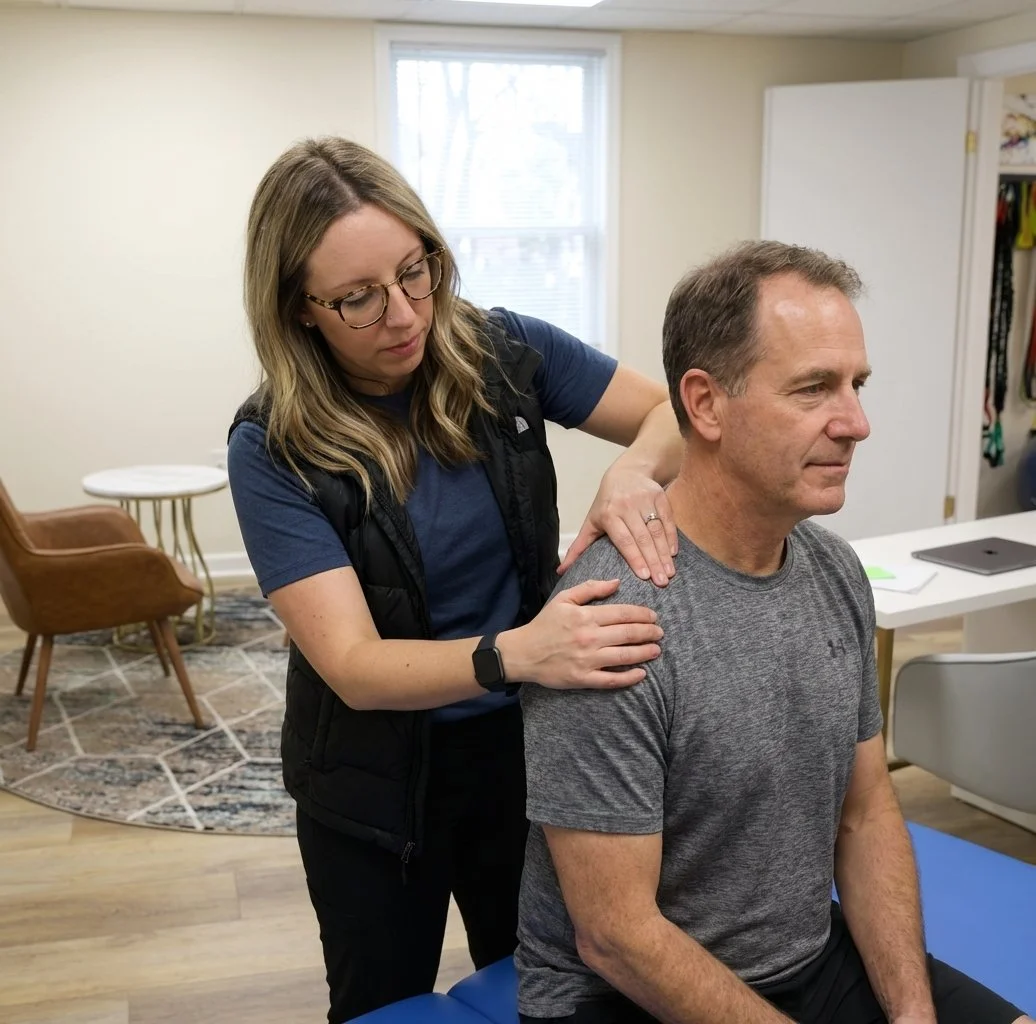Manual therapy treatment session at a sports physical therapy clinic in Bryn Mawr focusing on shoulder rehabilitation