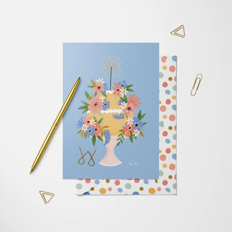 The kids are back to school today, so I&rsquo;m turning again towards designing patterns and illustrations. Here&rsquo;s another birthday card I designed in @catcoq &lsquo;s incredible course, the Art of Collections. I&rsquo;m excited to share some o