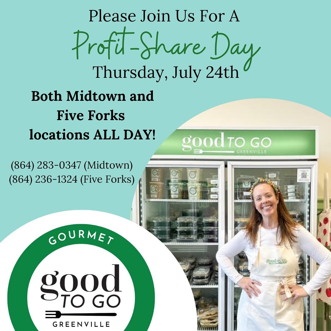 THIS THURSDAY! Make sure to stop by either Good to Go GVL locations! They are generously donating 10% of profits to Greenville’s Gift! See you there!