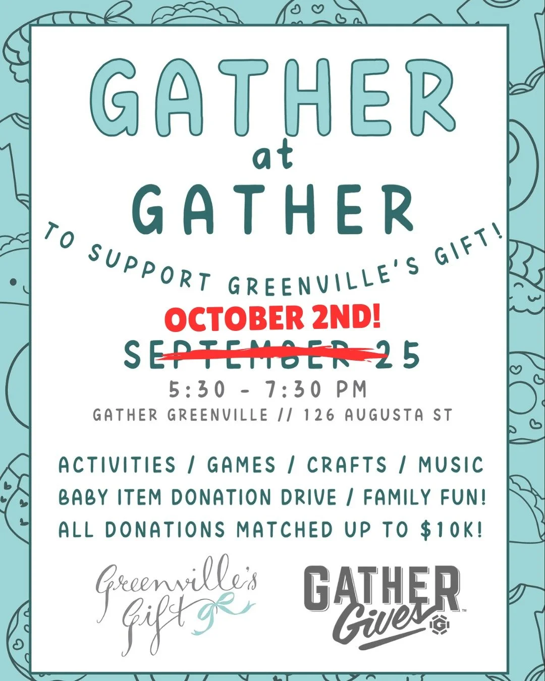 With the weather not on our side tomorrow, we’ve made the decision to postpone, but the good news is, only until next THURSDAY, OCTOBER 2ND!
Go ahead and mark your calendars for a great night ahead!