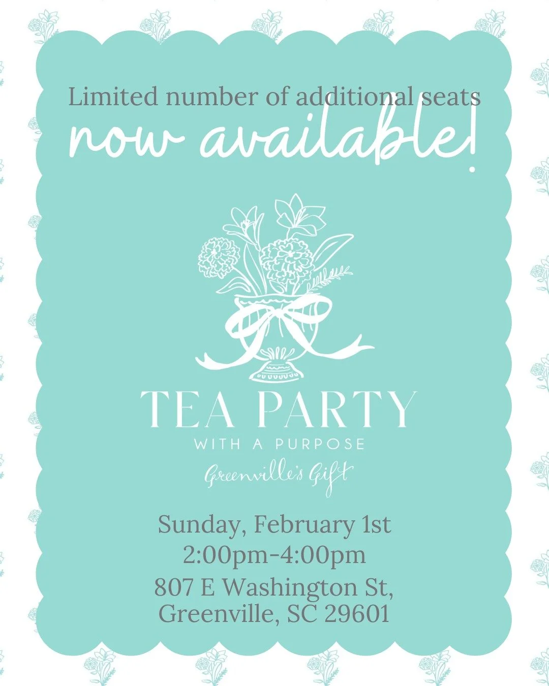 All waitlist guests for the 2026 Tea Party with a Purpose have been notified, and we&rsquo;re excited to share that a limited number of additional seats are now available. 

Please message us if you&rsquo;d like to purchase!