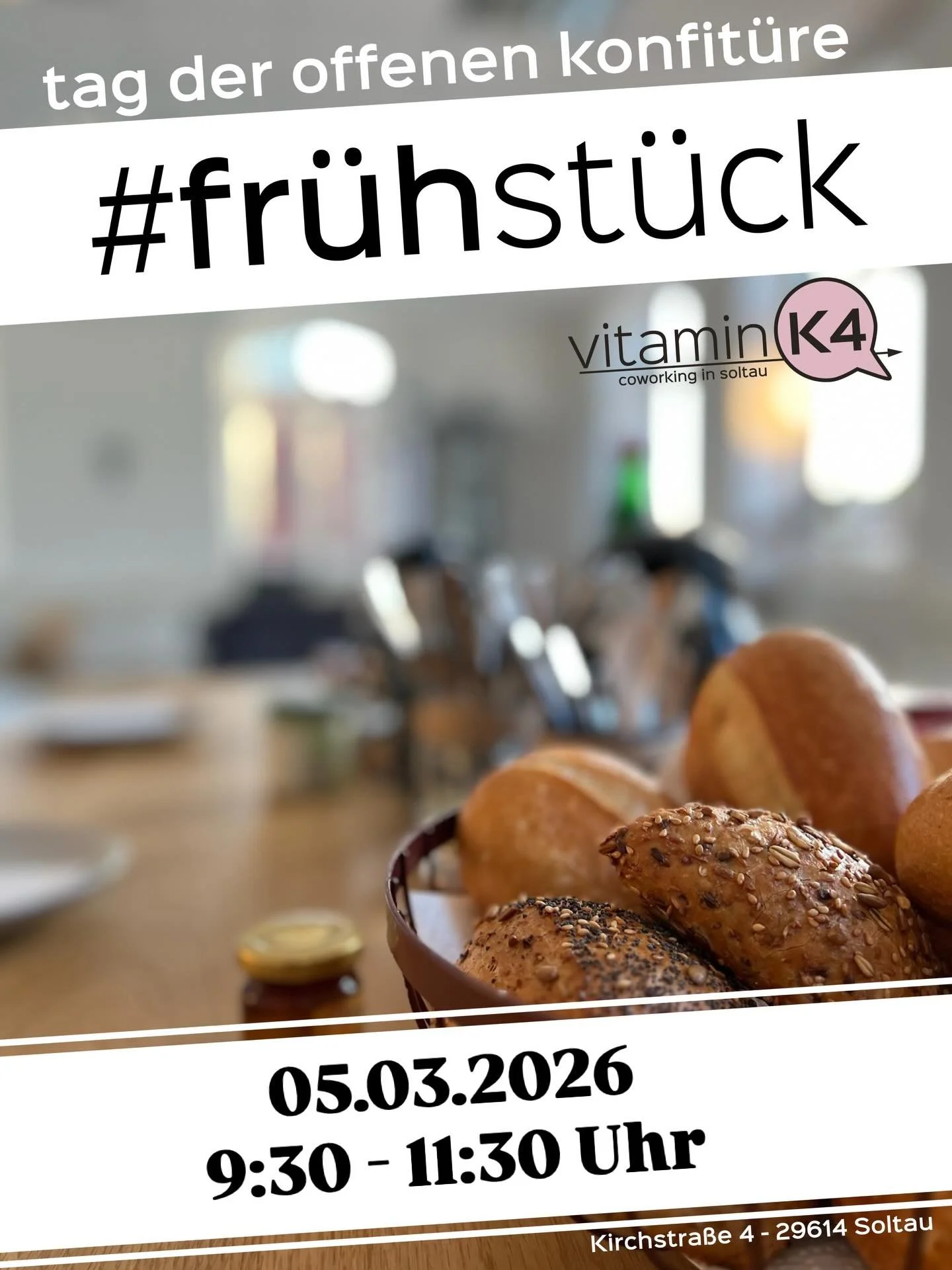 Kaffee, Br&ouml;tchen, Austausch. Am 05.
M&auml;rz findet unser n&auml;chstes Community-Fr&uuml;hst&uuml;ck statt. Triff offene Menschen mit interessanten Themen im Gep&auml;ck, tausch dich aus und genie&szlig;e die herrliche Atmosph&auml;re im vitam