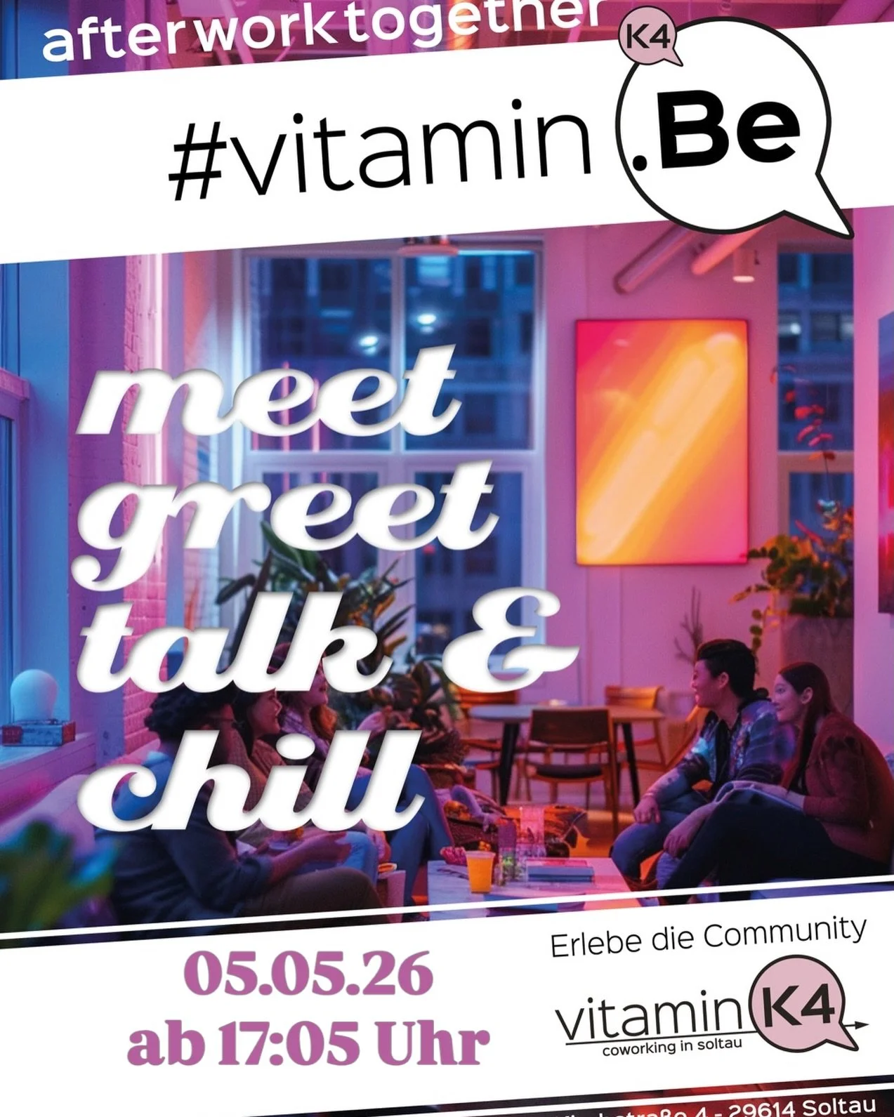 Unser After-Work-Event geht in die n&auml;chste Runde. #vitamin.Be startet am 5.5. um 5:05 am Nachmittag ☝️ Freut euch auf echt nette Menschen mit interessanten Stories und aufregenden Ideen, ausgepr&auml;gter Haltung und dem offenen Blick f&uuml;r d