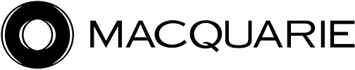 Macquarie logo with a black circular symbol and the word 'MACQUARIE' in black capital letters