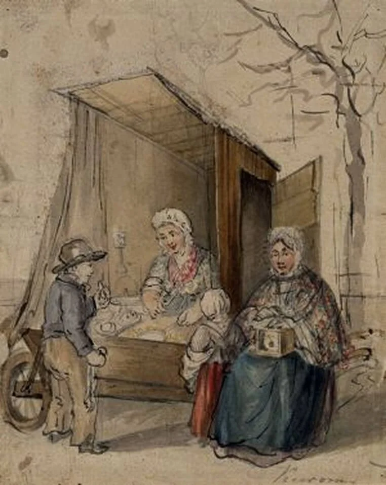Image 6: A secondhand goods seller (uitdraagster), 19th century drawing.