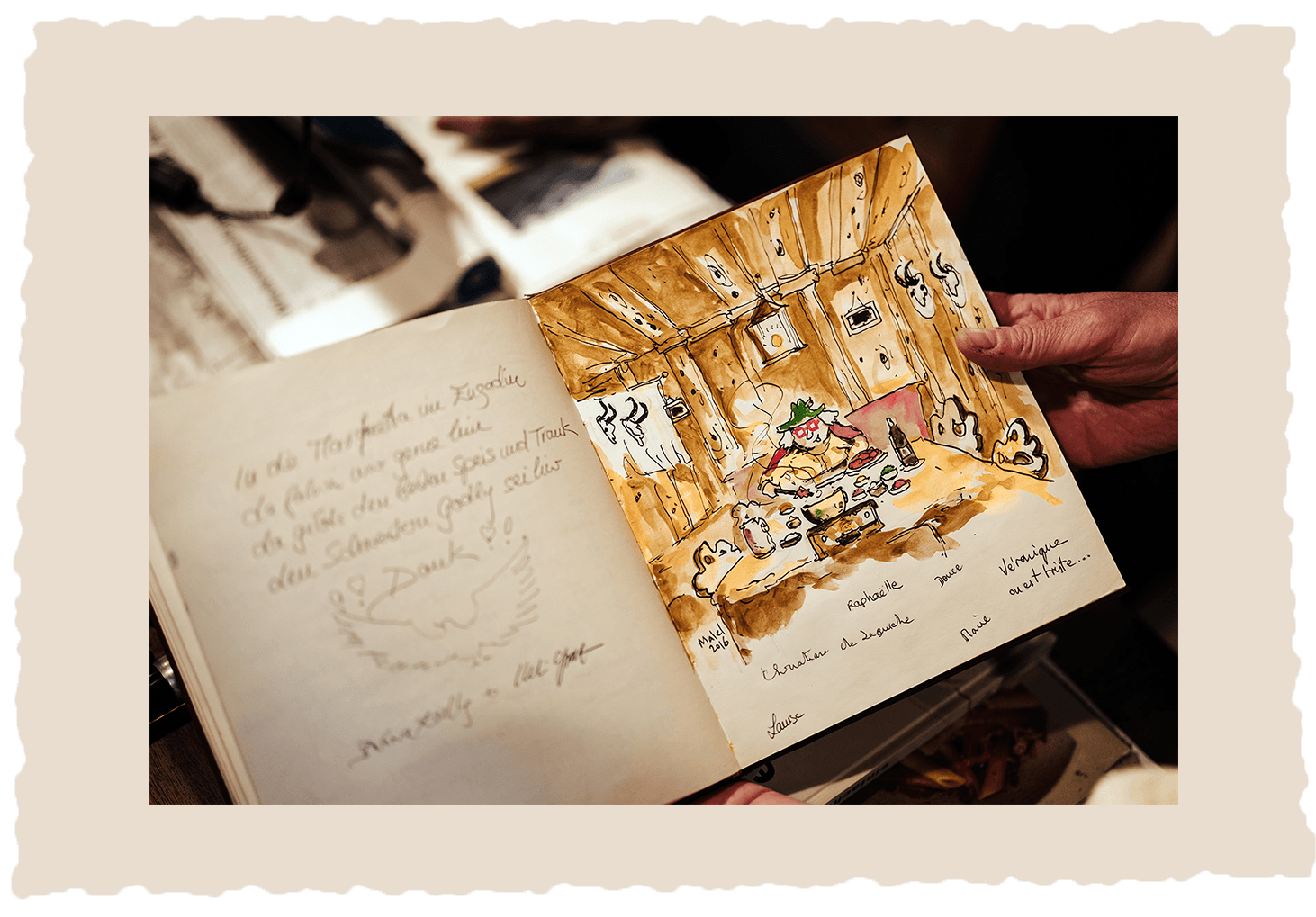 Old guest book of Chesa Marchetta. Photo: Filip Zuan