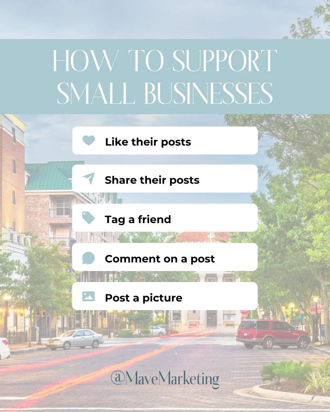 The holidays are coming, and here's your reminder: supporting small businesses doesn't always mean spending money.

Like their posts. Share their content. Tag a friend who needs what they offer. Comment something genuine. Post a picture of their prod