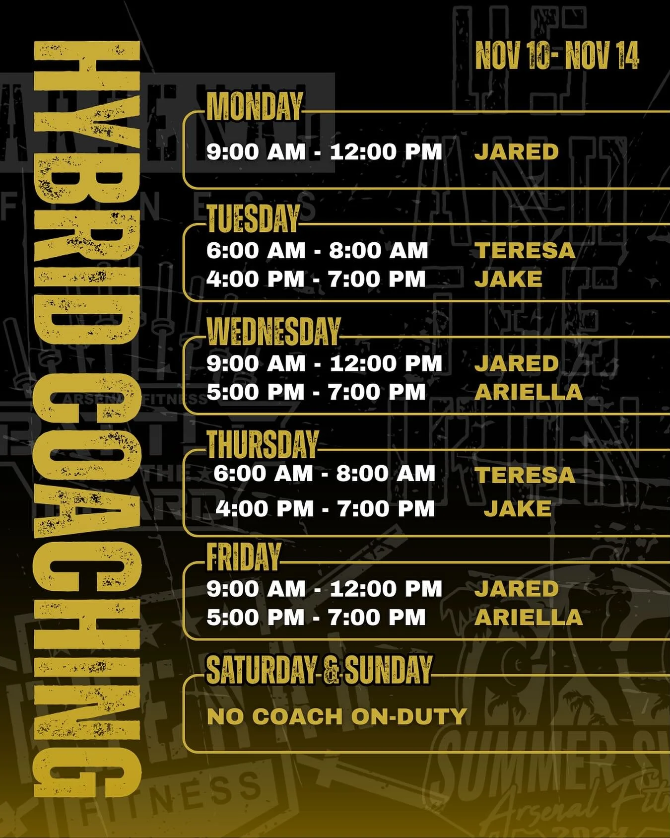 Coaches schedule for this week 💪🏽 

Don&rsquo;t wait for &ldquo;after the holidays.&rdquo; Start now and finish the year strong. 💥

DM us and let&rsquo;s get you moving
