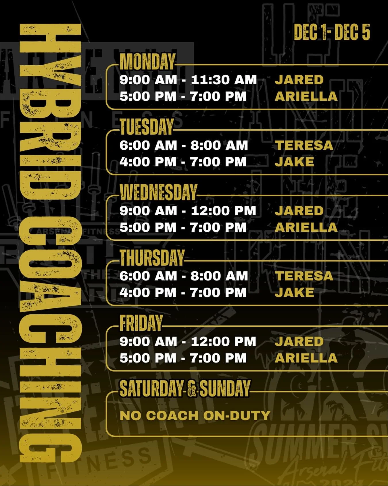 This week&rsquo;s coaching lineup is live! 👇🏽 

With December starting and Christmas coming fast, there&rsquo;s no better time to get back into your routine. 

Let&rsquo;s get after it! 💥 🎄