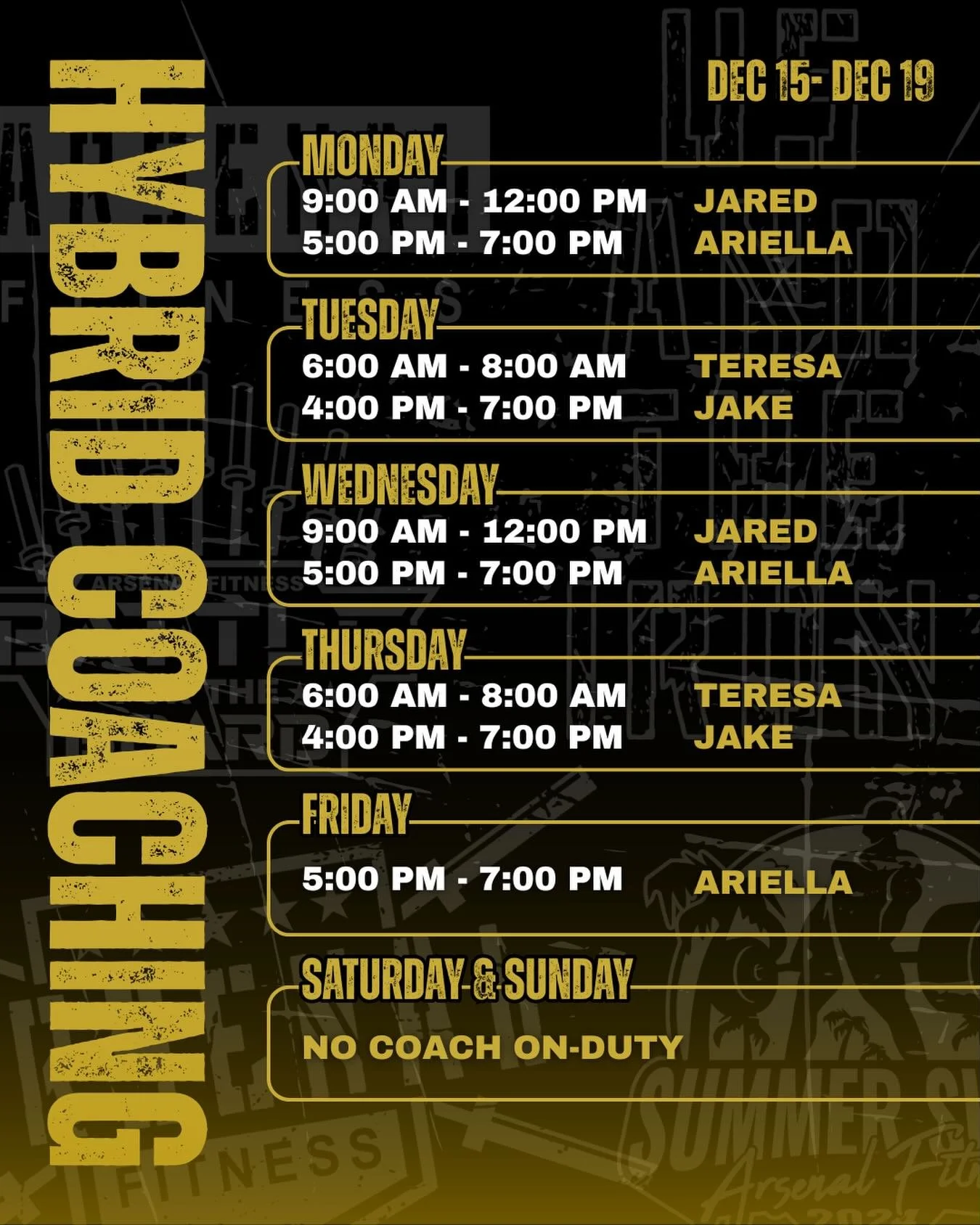 Weekly coaching schedule is up! 

Thank you to everyone that came out to support this weekend! 🔥 

Back to work this week 💪🏽