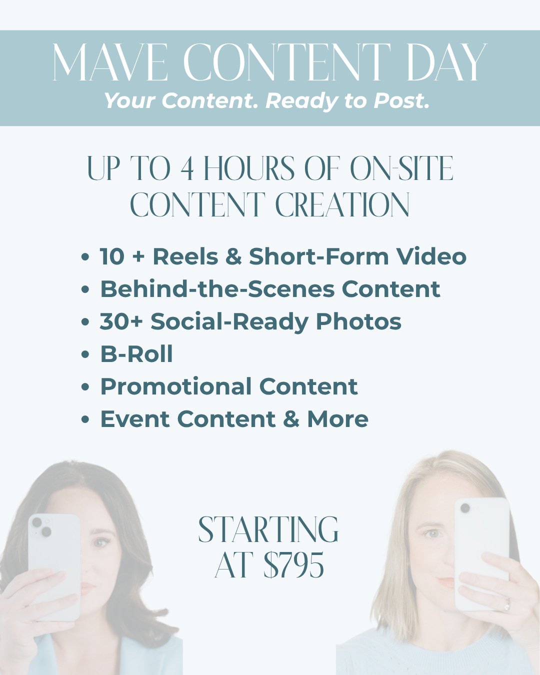 You don&rsquo;t always need more marketing. Sometimes, you just need more content.

Introducing Mave Content Days &mdash; dedicated time to create fresh, social-ready content for your business.

In up to four hours, we&rsquo;ll capture short-form vid