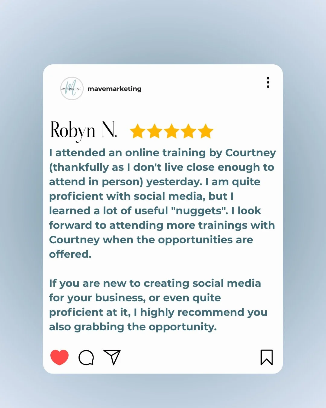 We hosted our first-ever online Meta Business Suite workshop last week and someone joined us all the way from Kansas 🙌

This attendee came in already pretty social media savvy but still walked away with new "nuggets" to use in her business