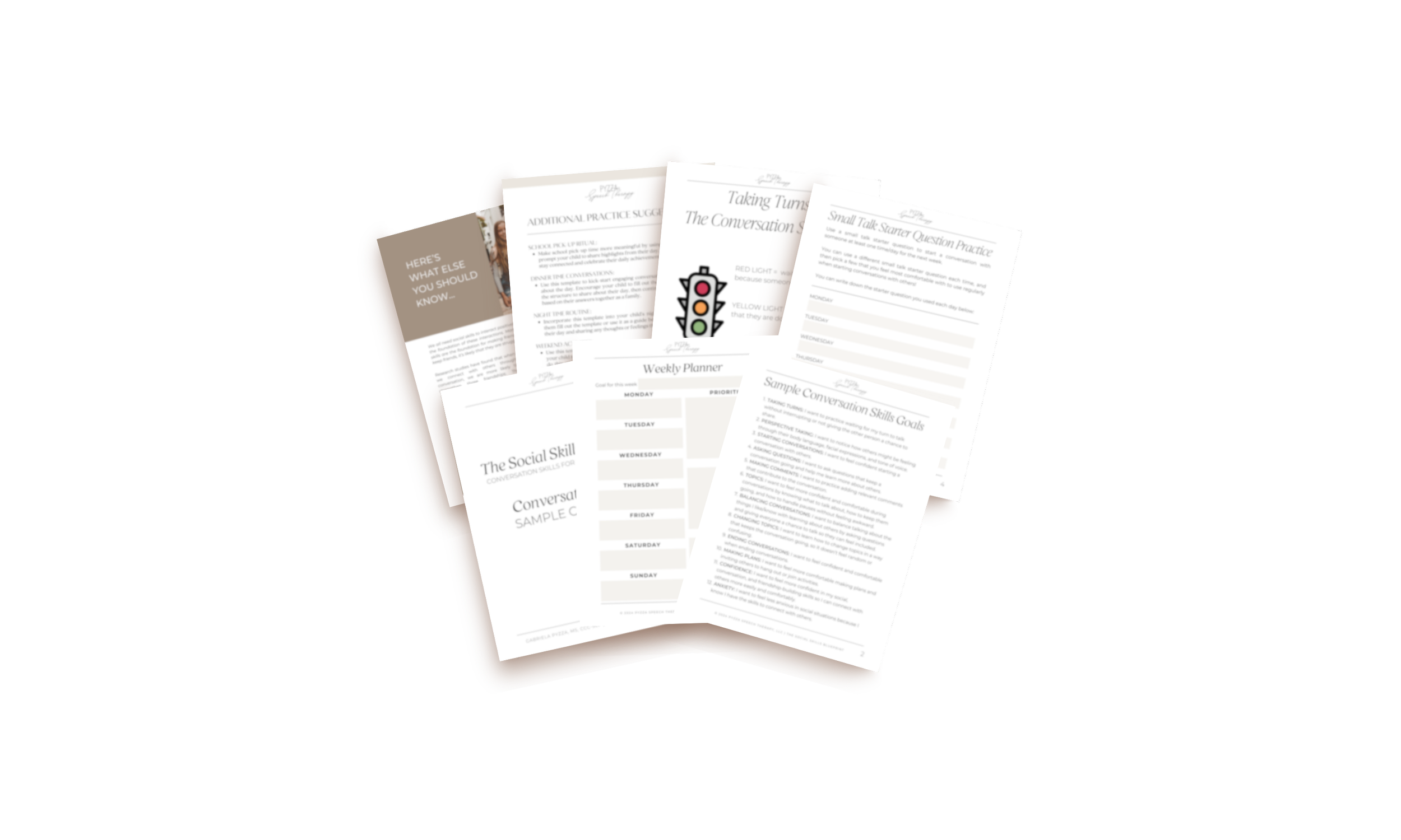 Printable worksheets from The Social Skills Blueprint course, including a weekly planner and sample conversation skills goals