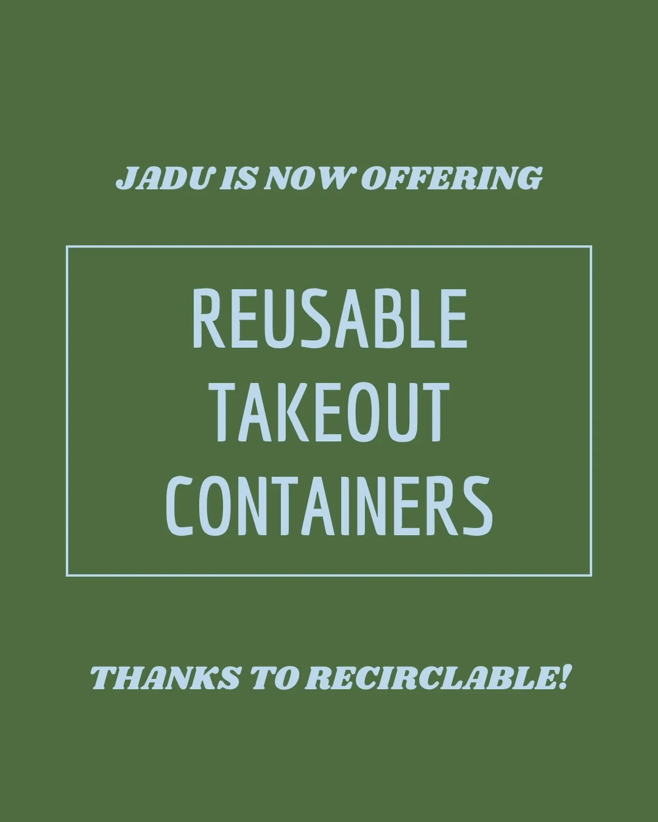 Excited to share that we are now offering reusable takeout containers for your to-go orders in partnership with @recirclable 

How it works:

⬇️ Download the recirclable app 

🤳Scan a QR Code to borrow a container 

⤵️ Return the container (scan QR 