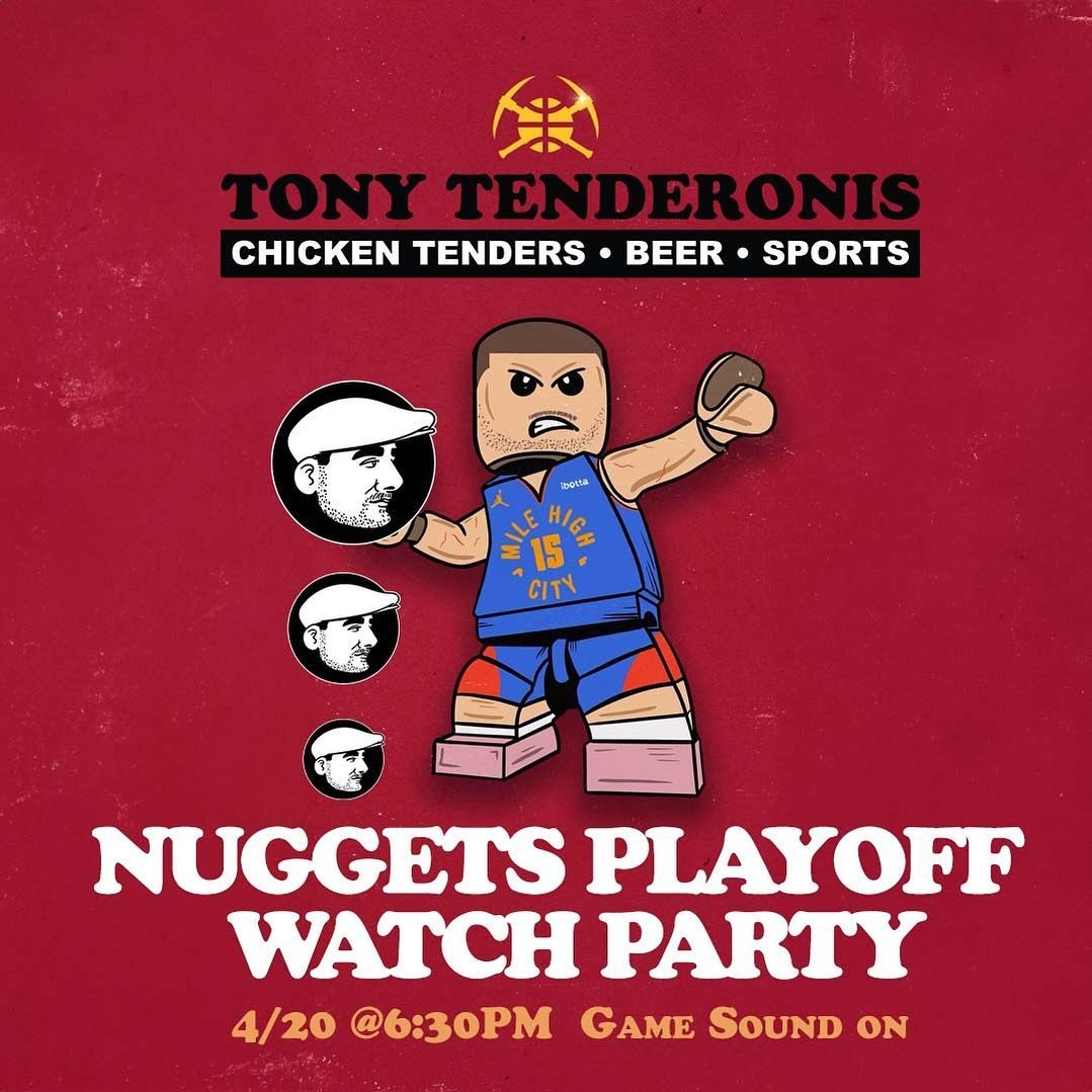 🏀NUGGETS PLAYOFFS WATCH PARTY🏀Score big at our Nuggets playoffs watch party!  We&rsquo;ve got game sound, finger-lickin&rsquo; tenders, and veggie delights for all our MVPs. Swing by, check out our new menu, and let&rsquo;s have a ball. #tonytender