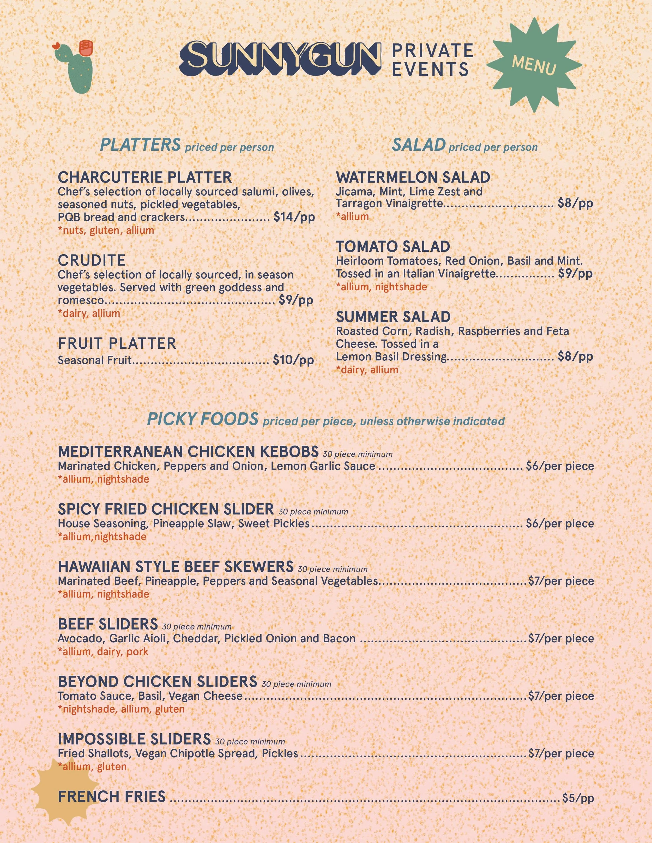 Private Event Menu Examples Private Events Menu — SUNNYGUN