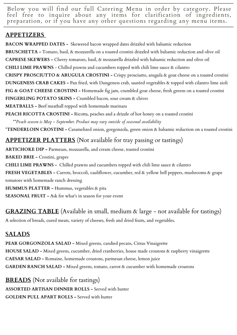 Catering Menu
